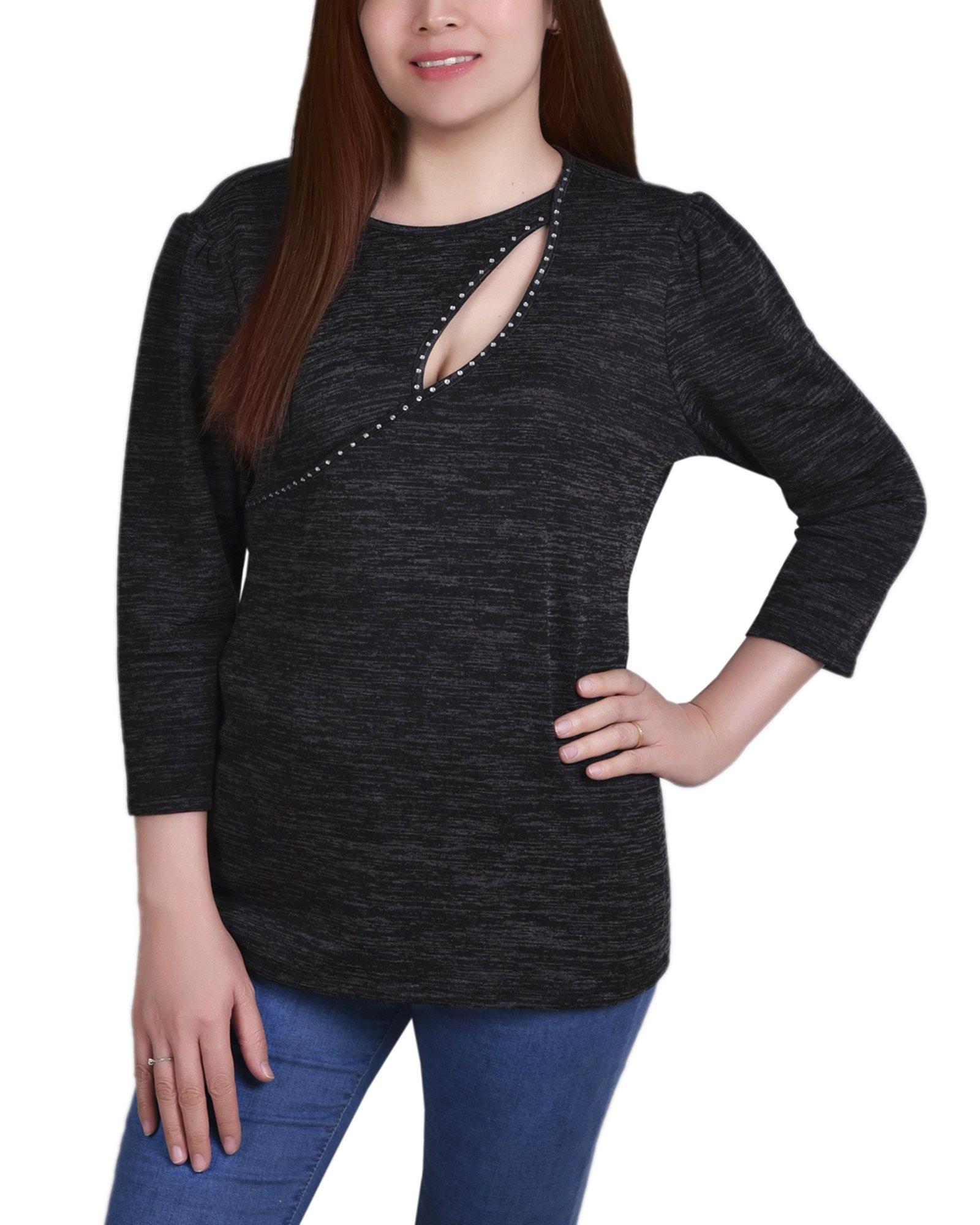 NY Collection Womens Knit Cutout Top