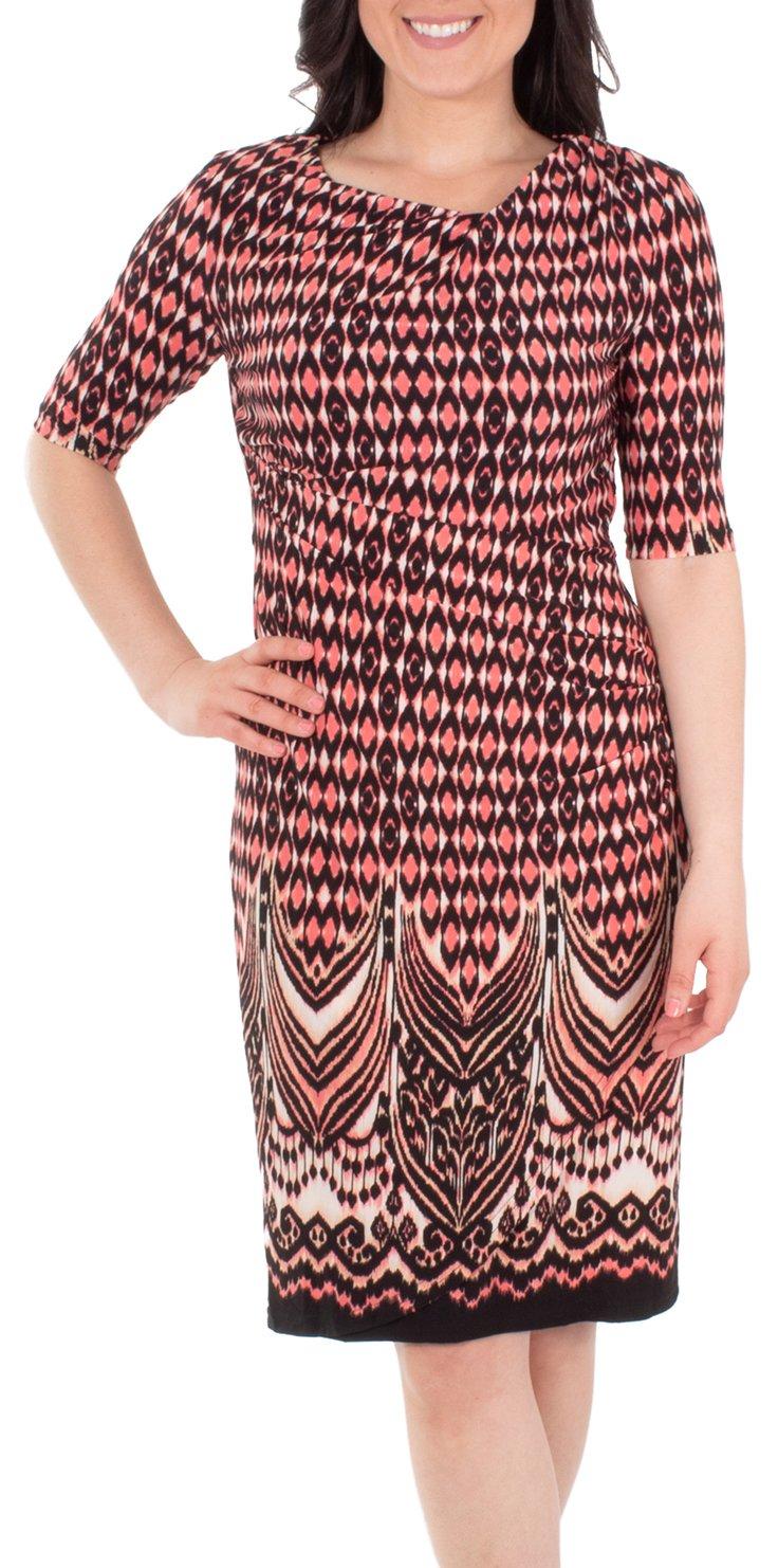 NY Collection Womens Draped Abstract Shift Dress
