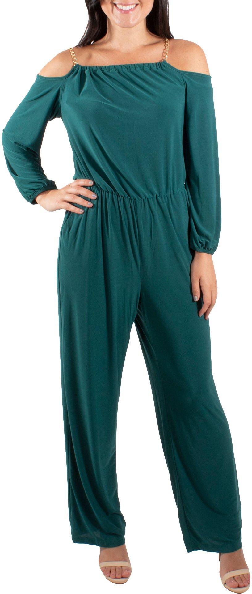 NY Collection Womens Off the Shoulder Chain Neck Jumpsuit