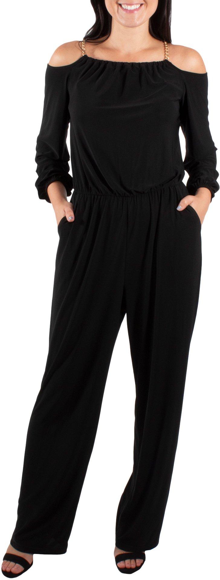 NY Collection Womens Off the Shoulder Chain Neck Jumpsuit