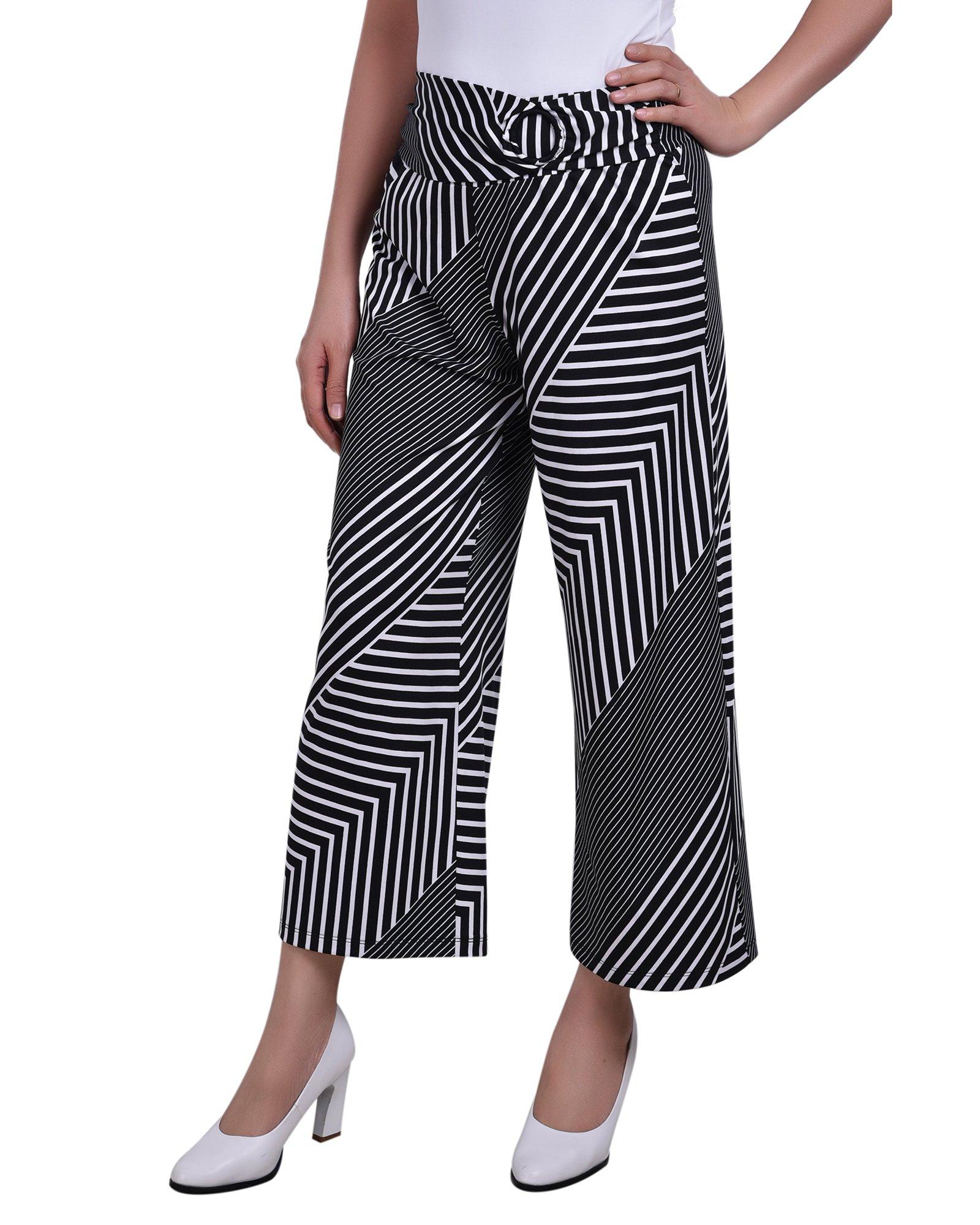 NY Collection Womens Faux Belt Cropped Pants