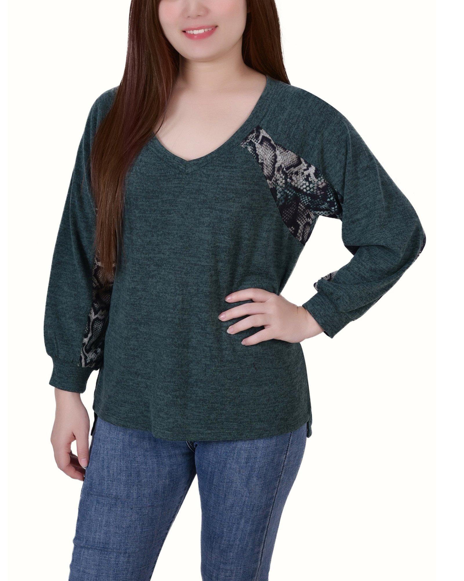 NY Collection Petite Long Sleeve Combo Top