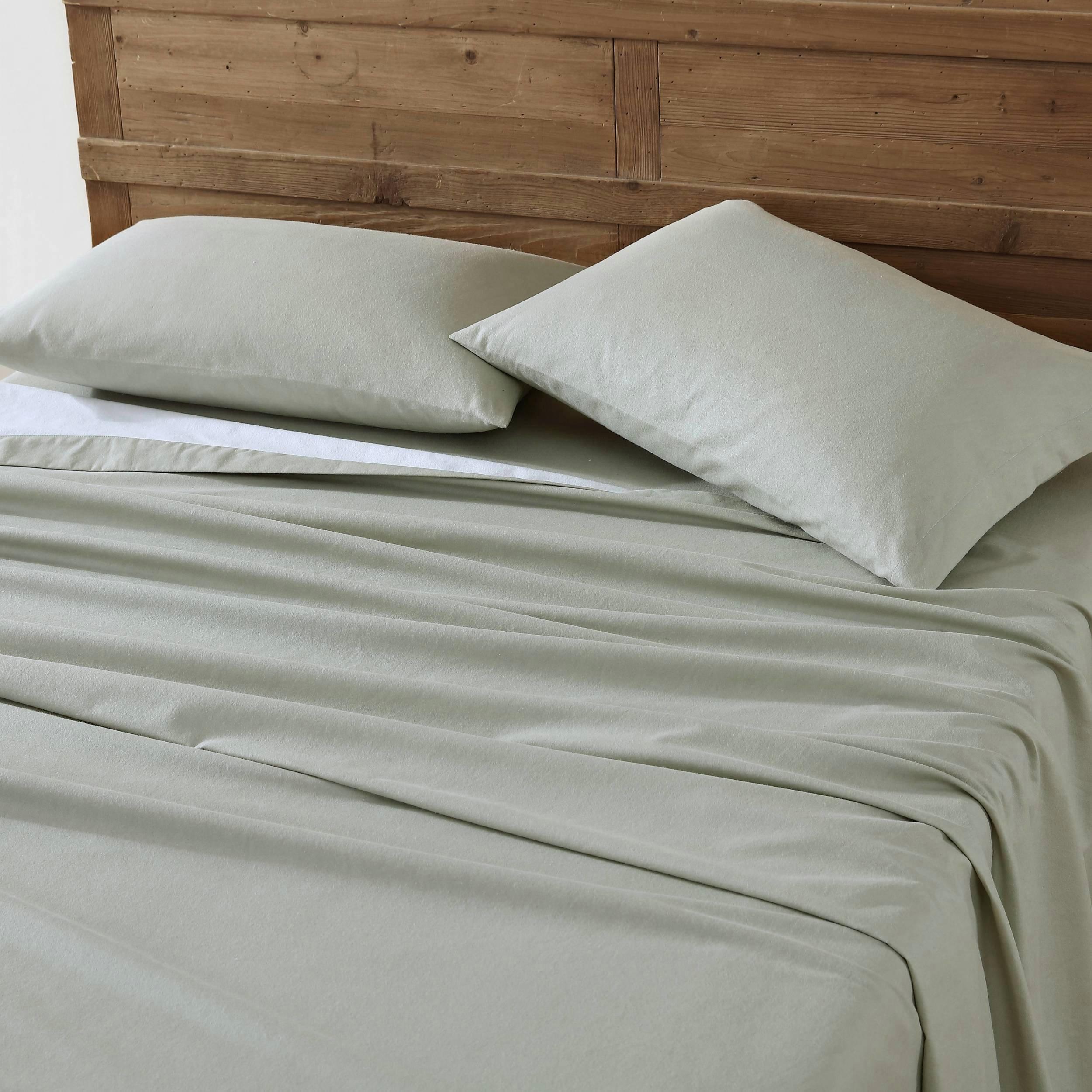 Eddie Bauer Solid Fennel Green Cotton Flannel Sheet Set