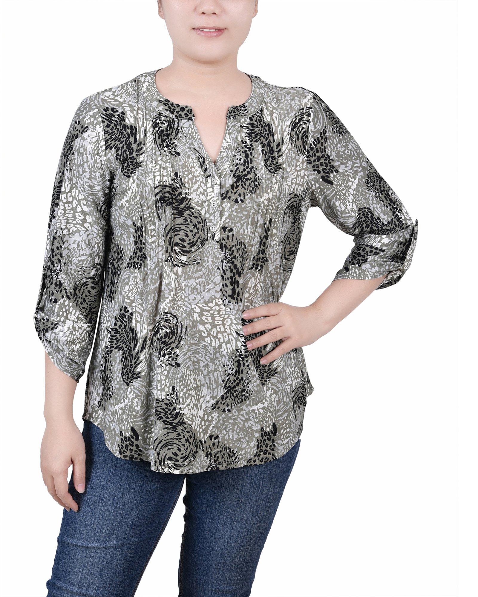 NY Collection Womens Missy 3/4 Roll Tap Pullover Top