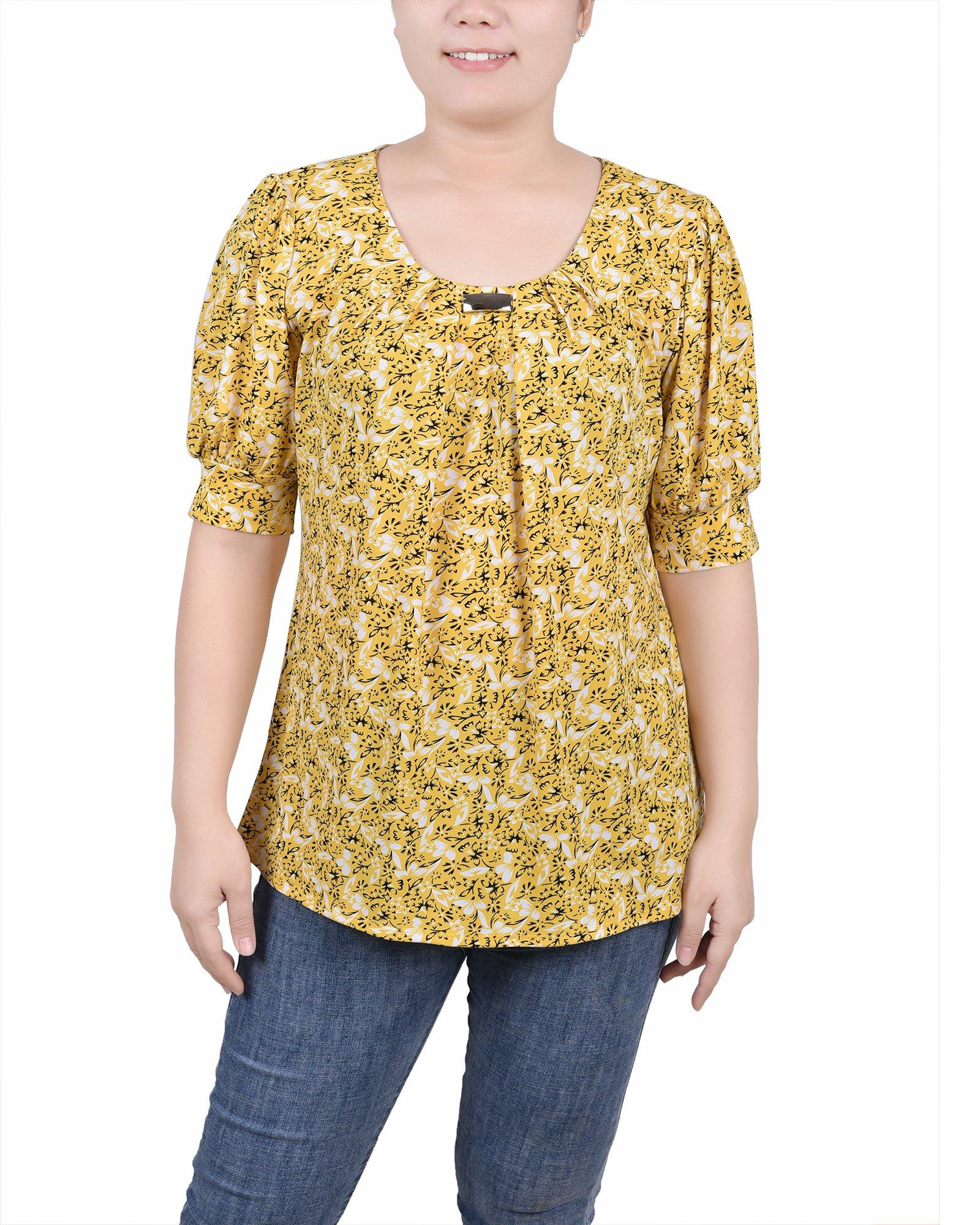 NY Collection Womens Short Sleeve Balloon Sleeve Top