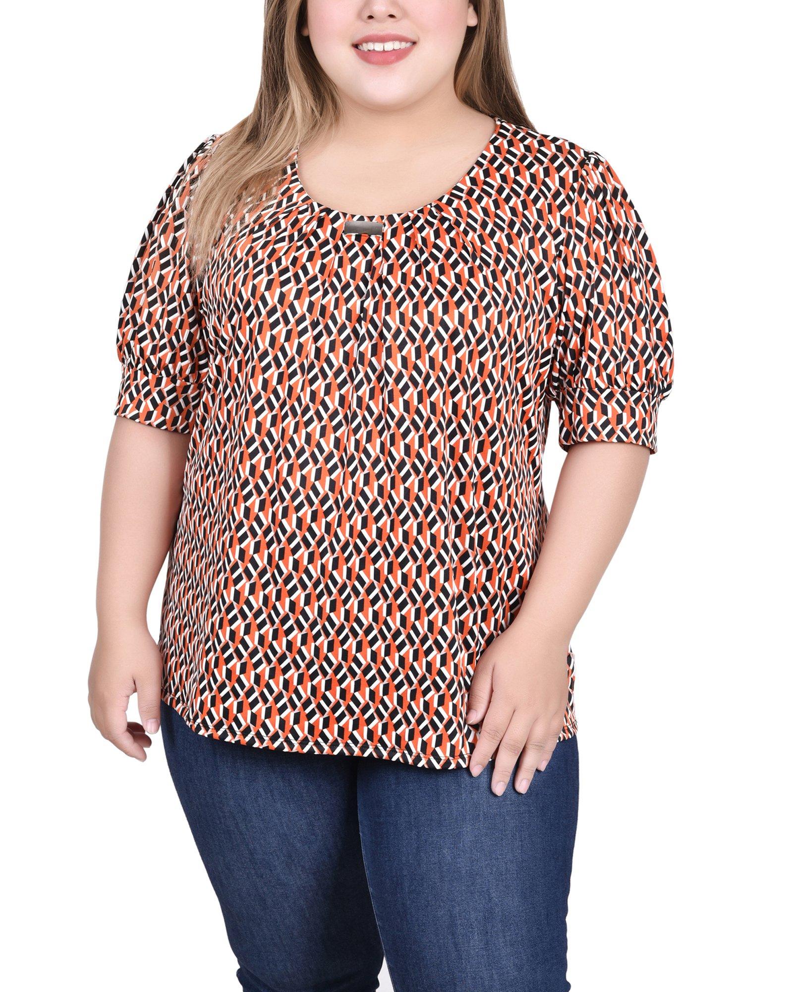 NY Collections Womens Short Sleeve Balloon Sleeve Top