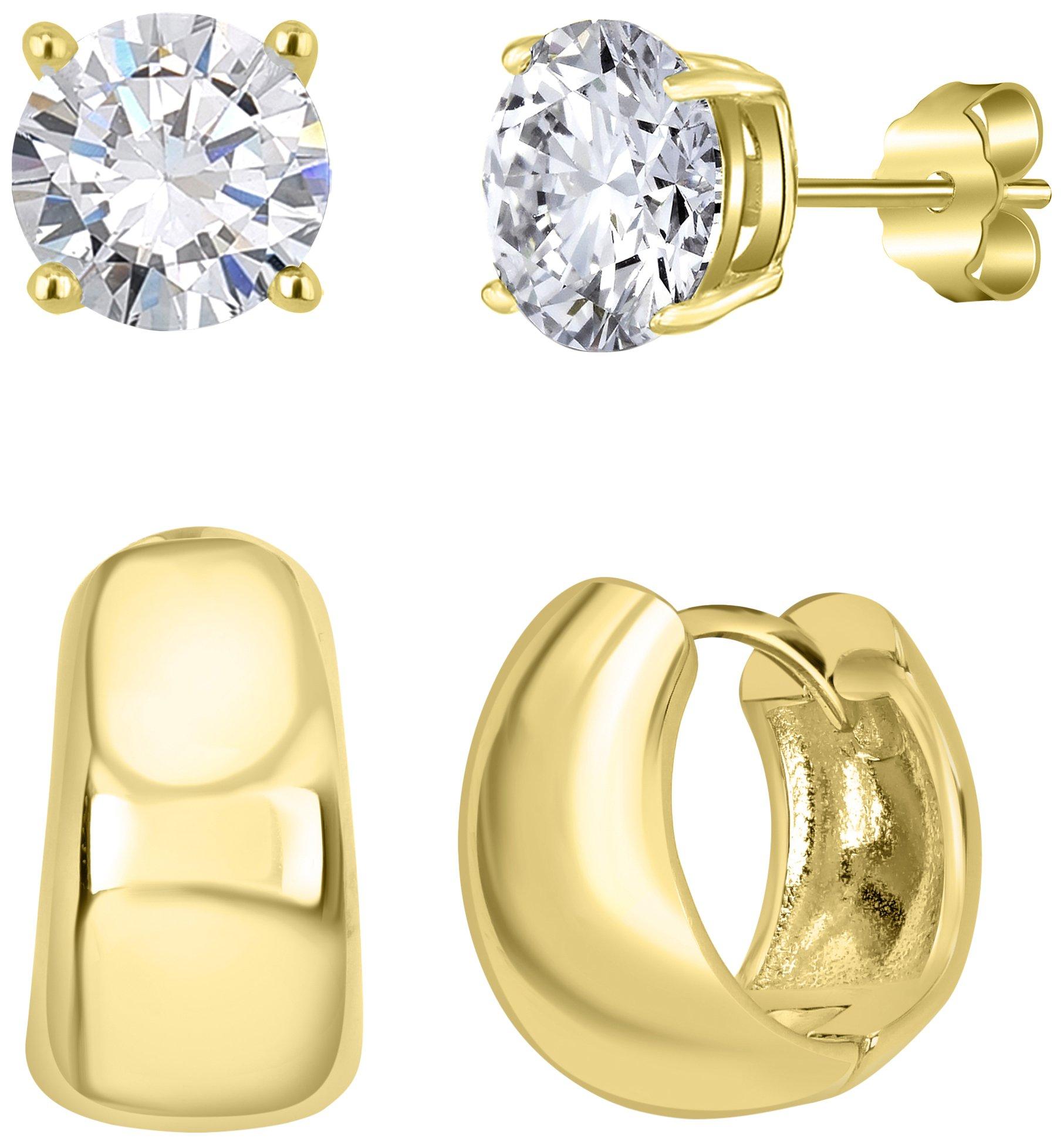 Signature 2-Pc Cubic Zirconia Hoop Stud Earrings