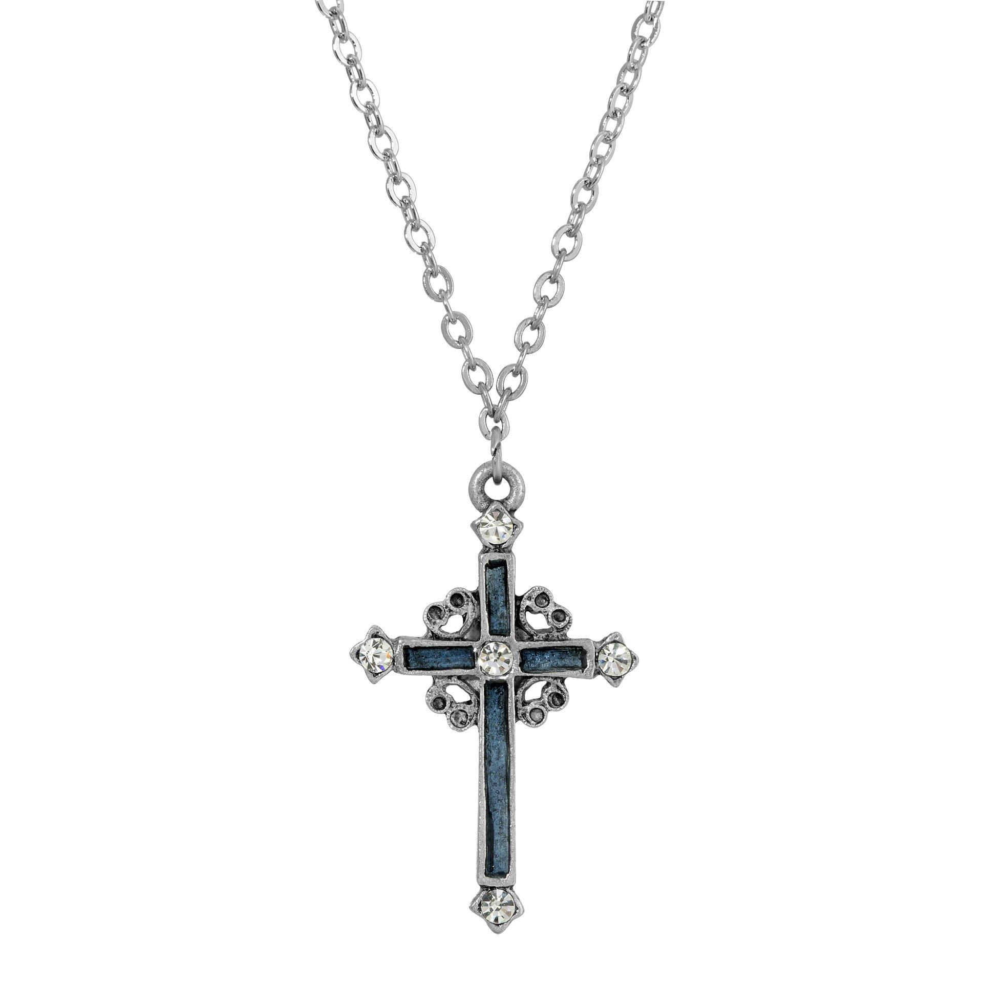 Thin Enamel Crystal Cross Necklace