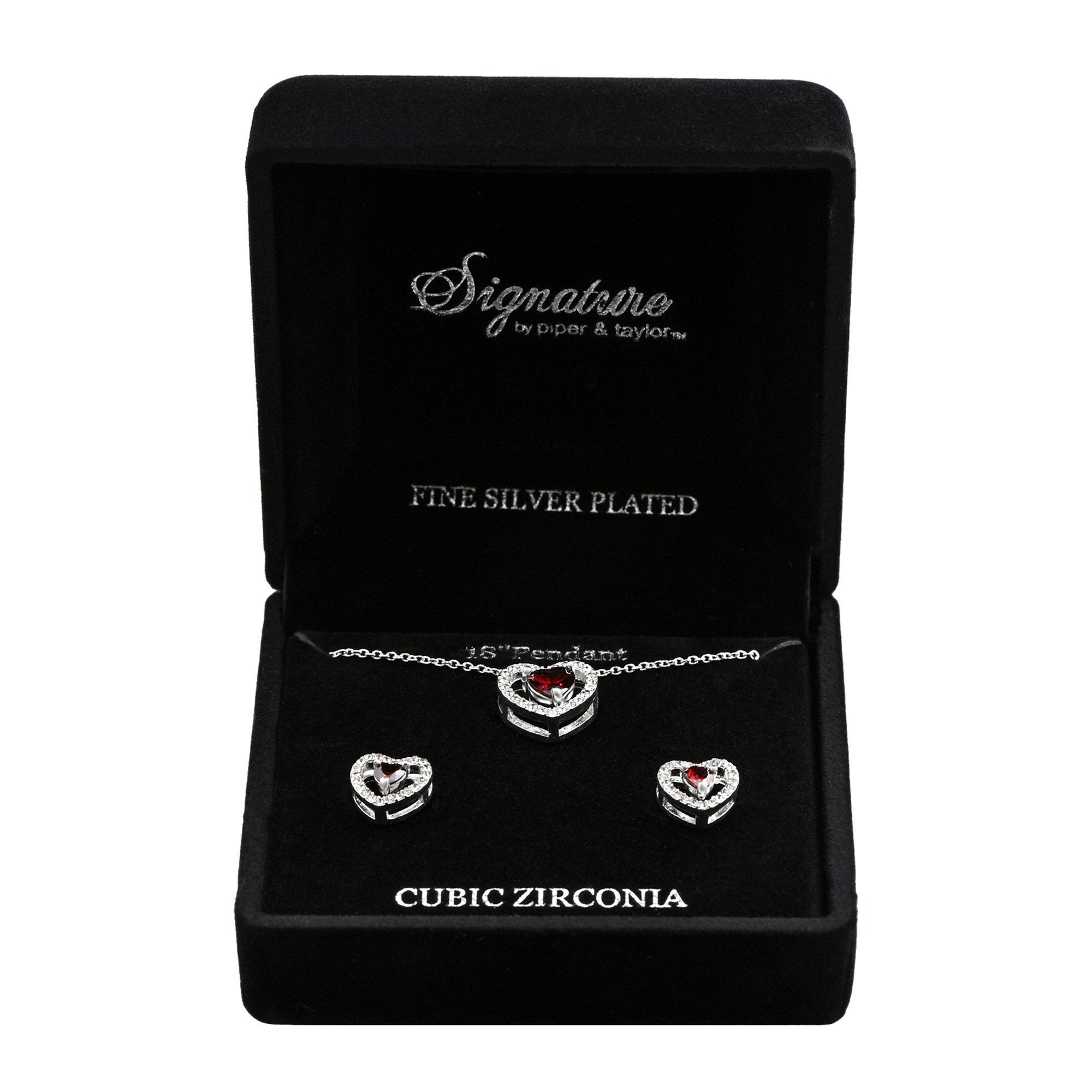 Signature Red Halo Heart Necklace & Earrings Set