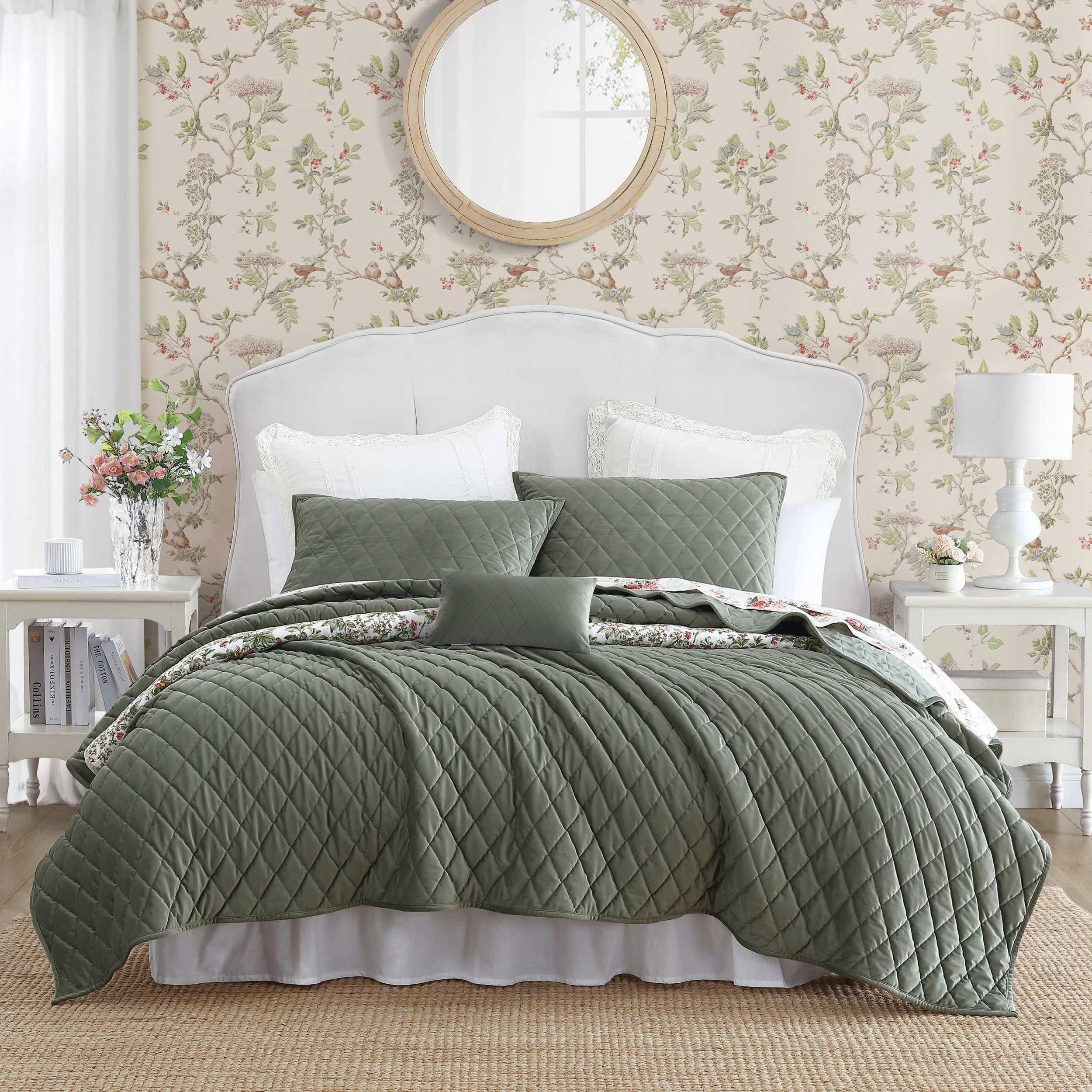 Laura Ashley Solid Diamond Stitch Reversible Quilt Set