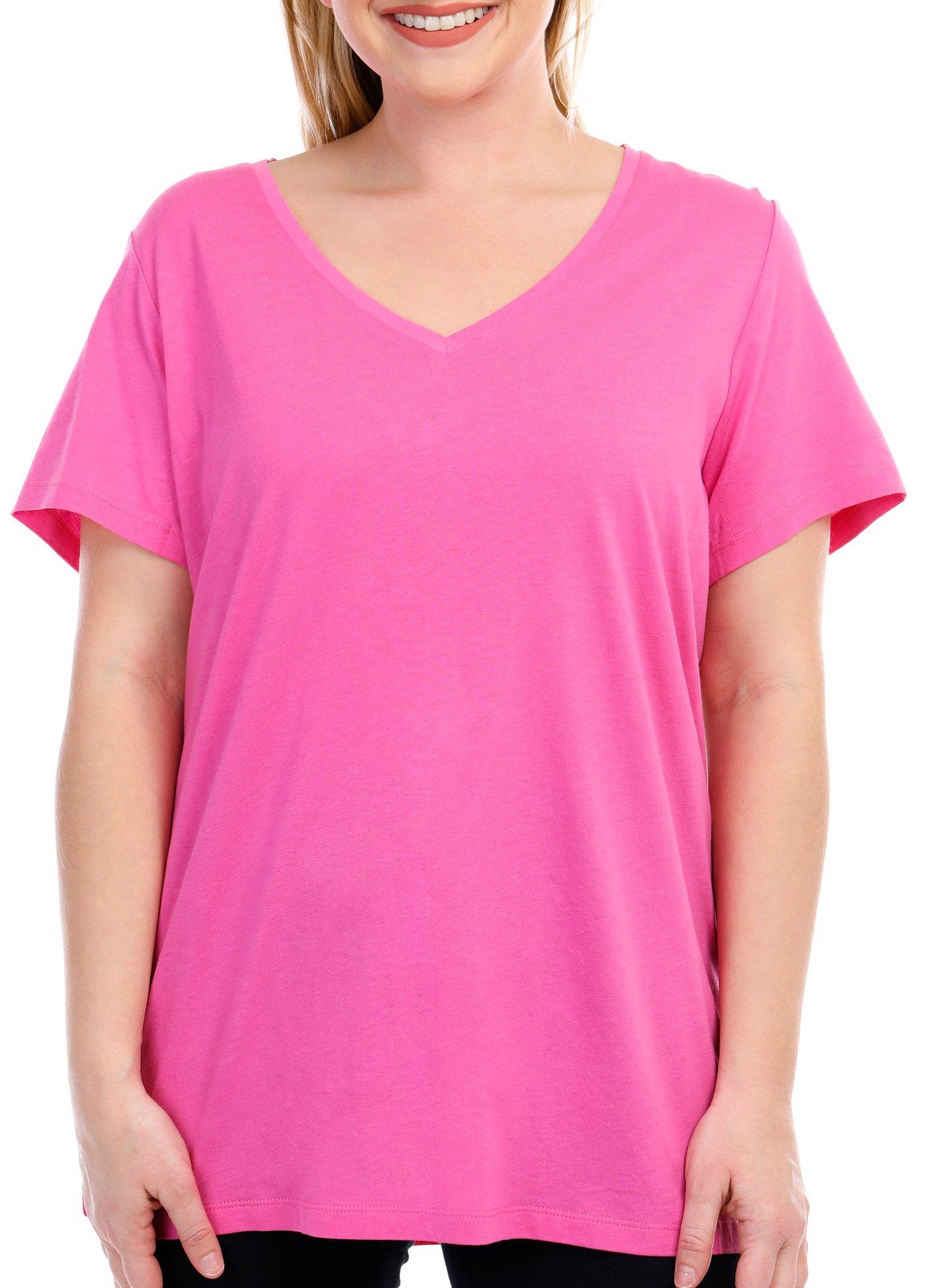 Hue Womens Solid Short Sleeve V-Neck Sleep Tee
