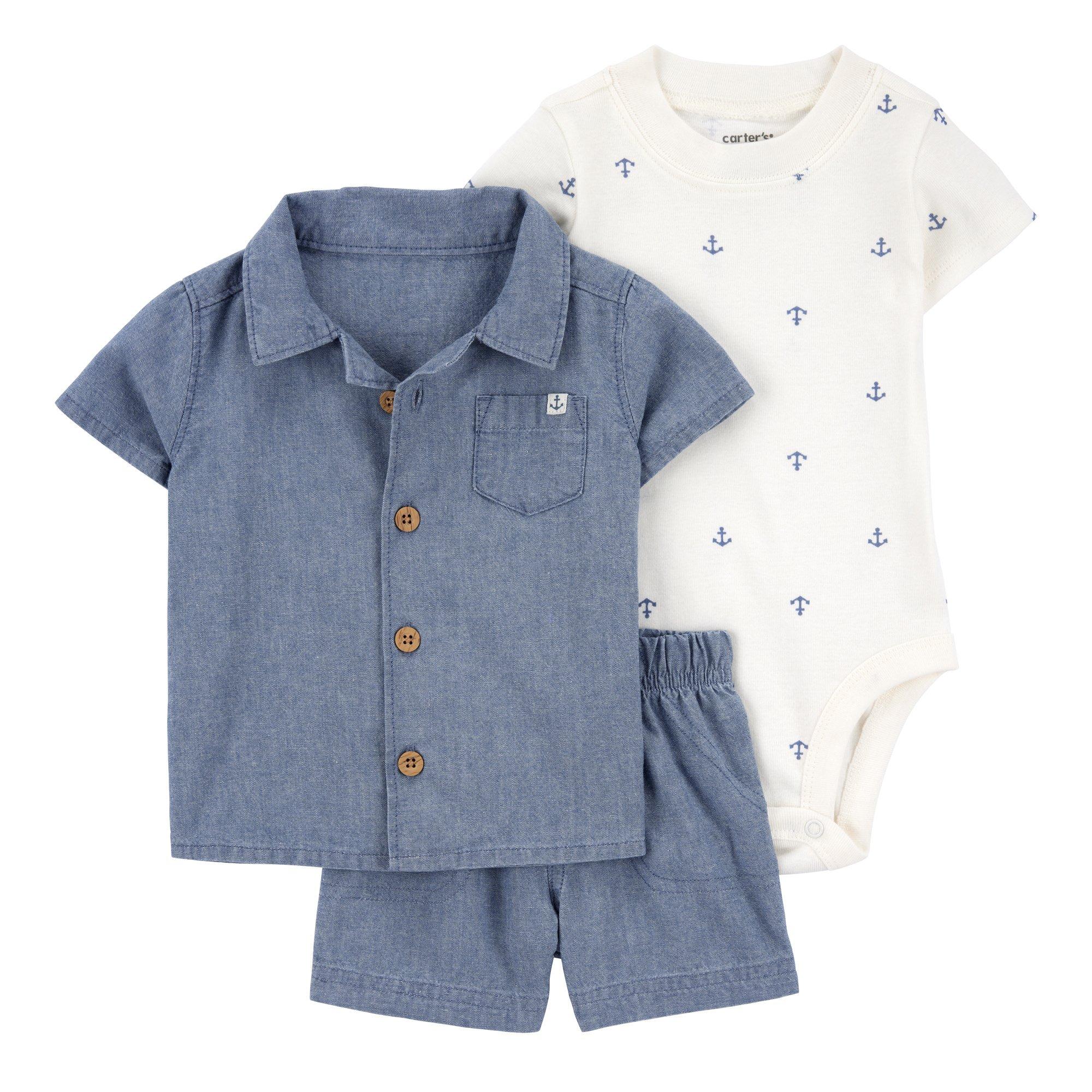 Carters Baby Boy 3-Piece Chambray Anchor Outfit Set