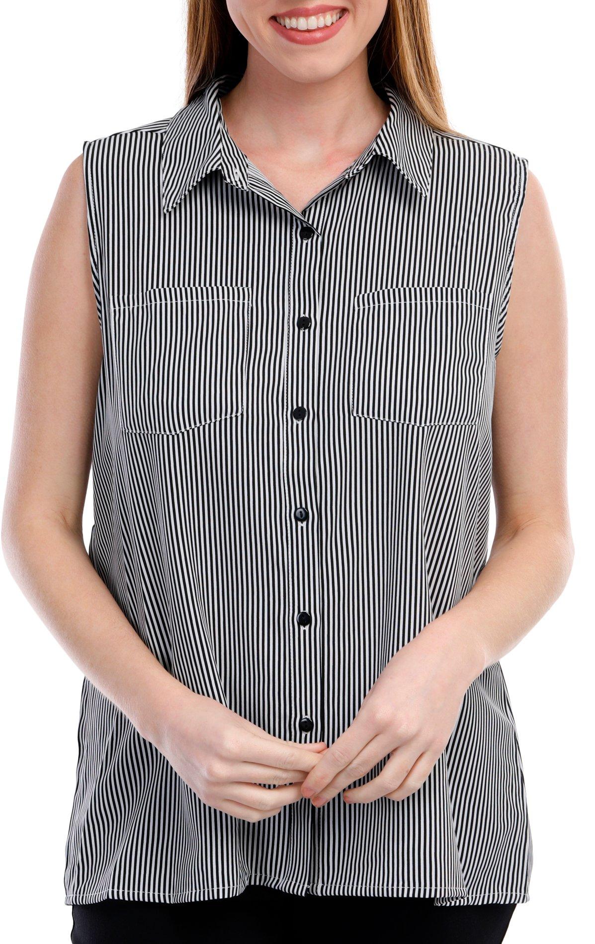 Notations Women's Striped Button Down Sleeveless Top