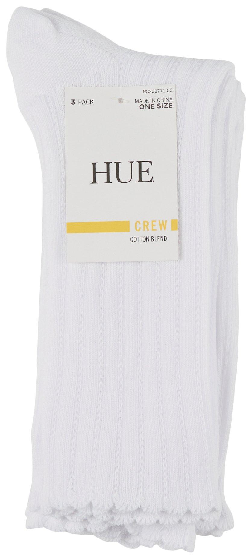 Hue Womens 3 Pk Scalloped Pointelle Crew Socks