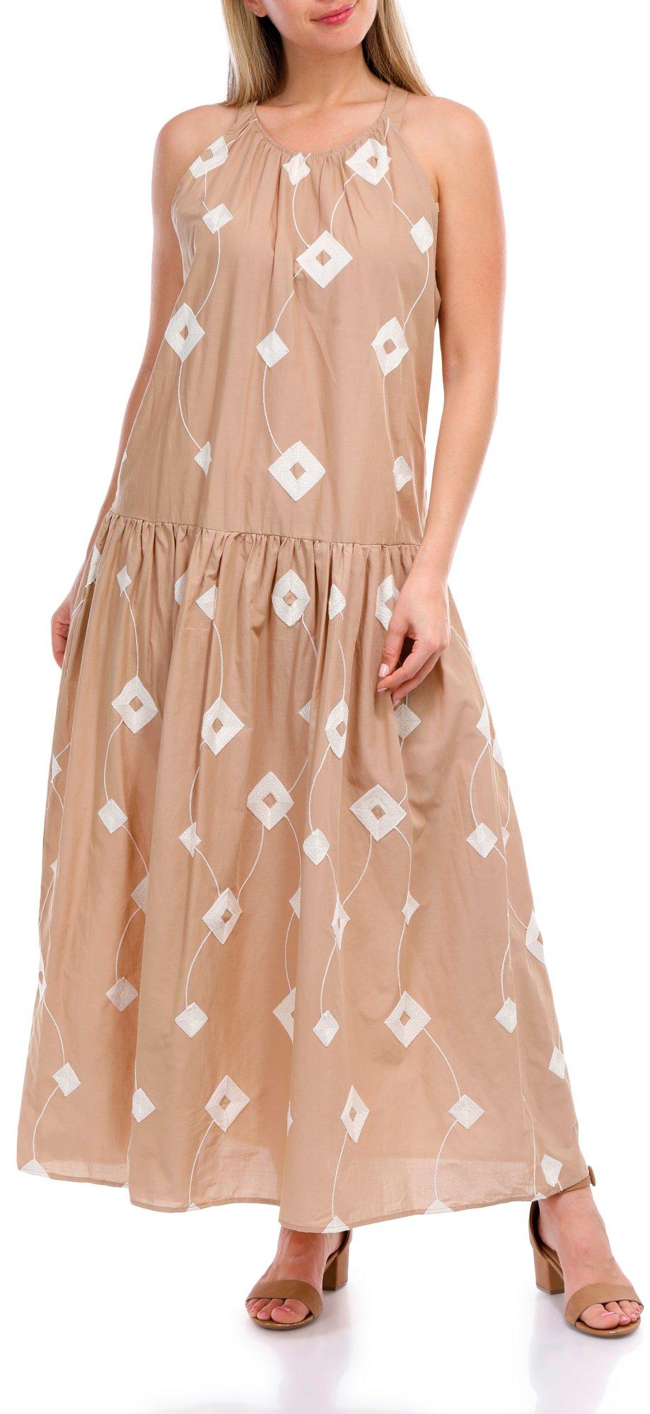 Ellen Tracy Womens Sleeveless Print Halter Neck Maxi Dress