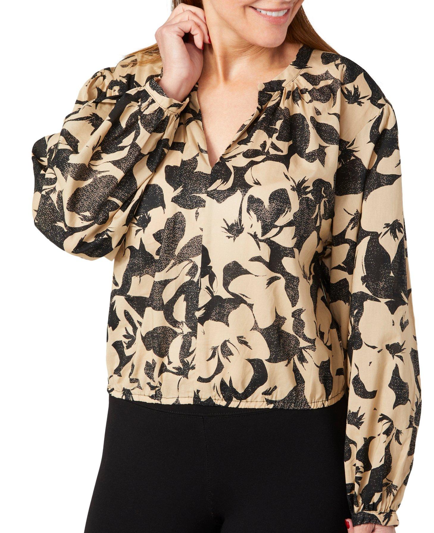 Ellen Tracy Womens Long Balloon Sleeve Cropped Top