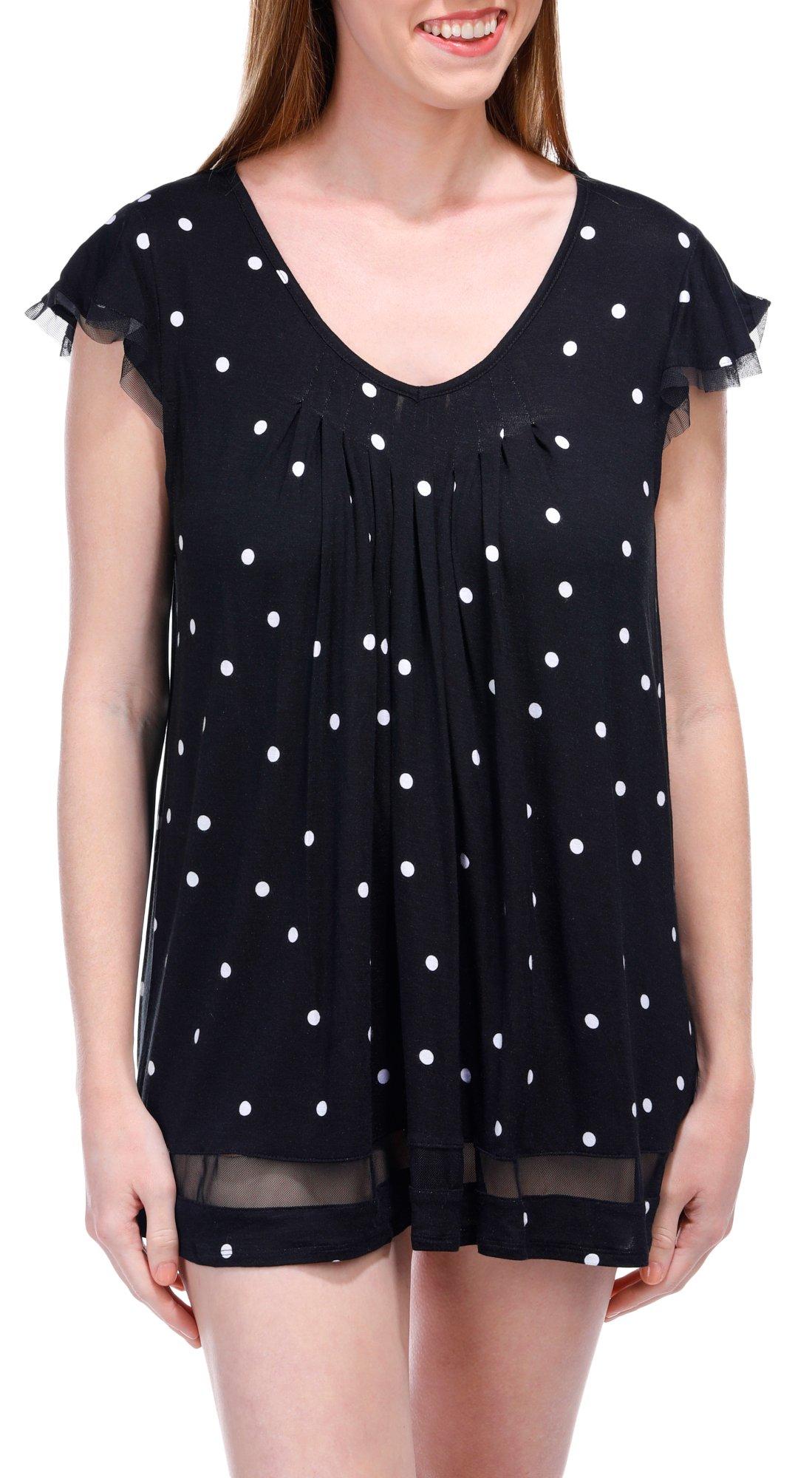 Ellen Tracy Womens Short Sleeve Polka Dot Pajama Shirt