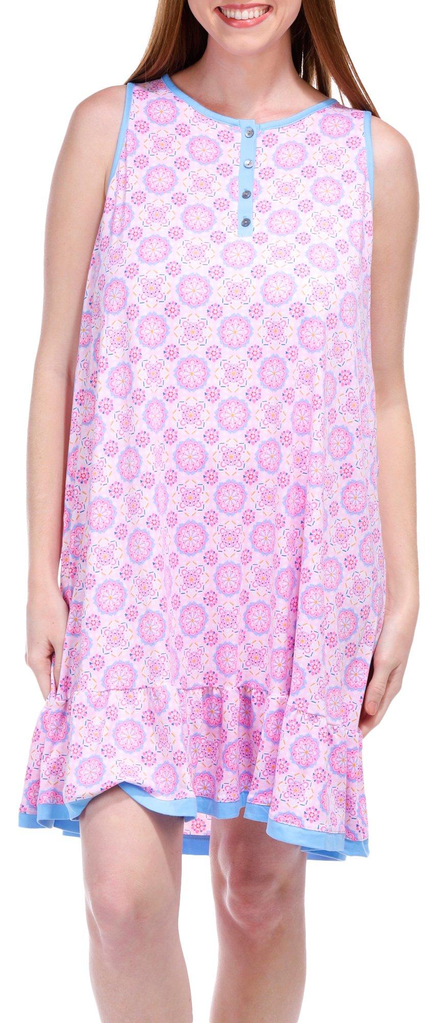 Ellen Tracy Womens Print Sleeveless Chemise Nightgown