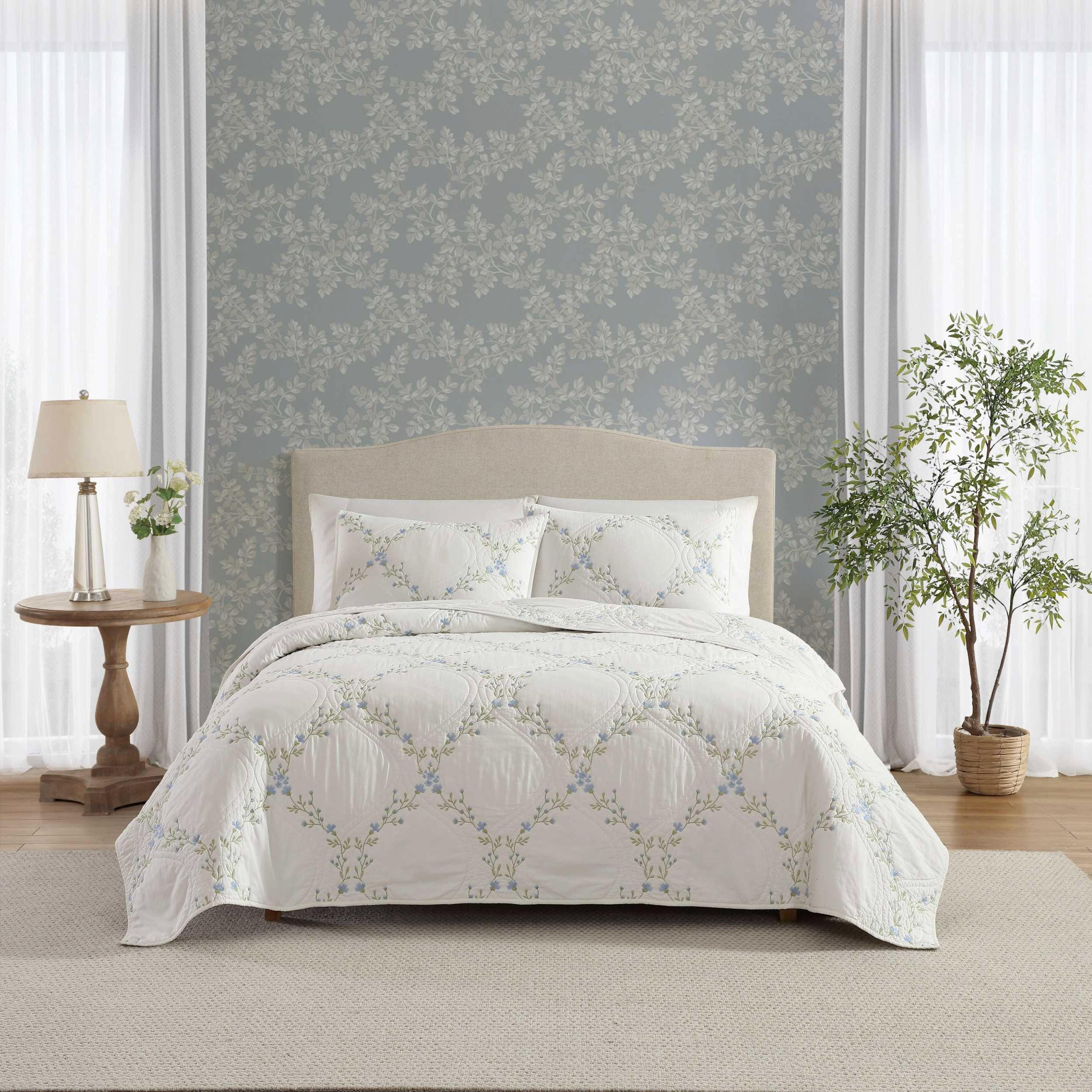 Laura Ashley Floral Embroidery Reversible Quilt Set