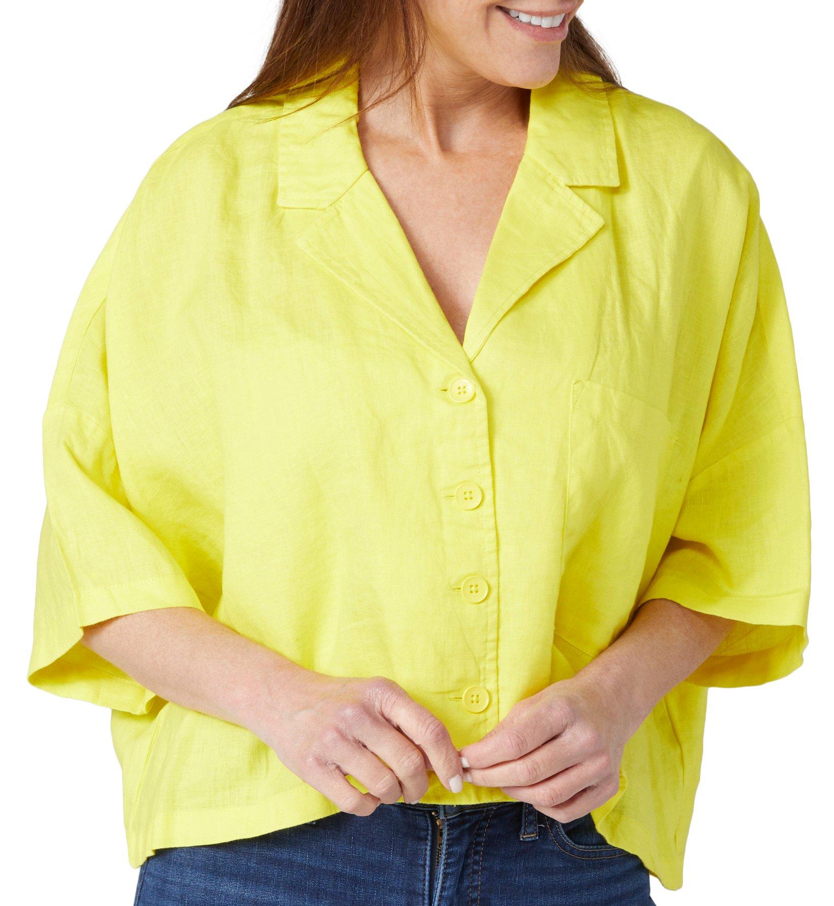 DKNY Womens Short Sleeve Button Down Top