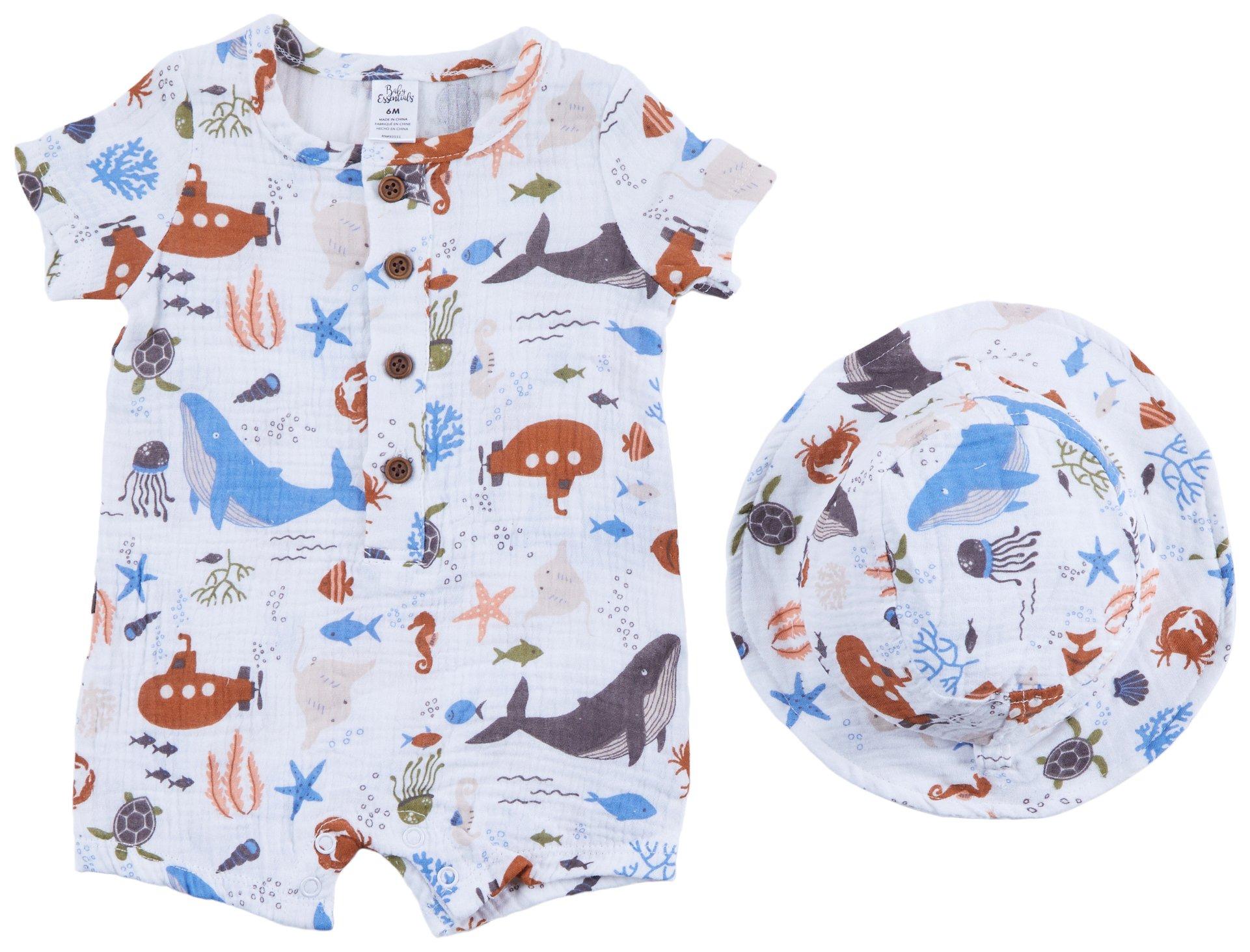 Baby Essentials Baby Boy 2-Piece Romper & Hat Set