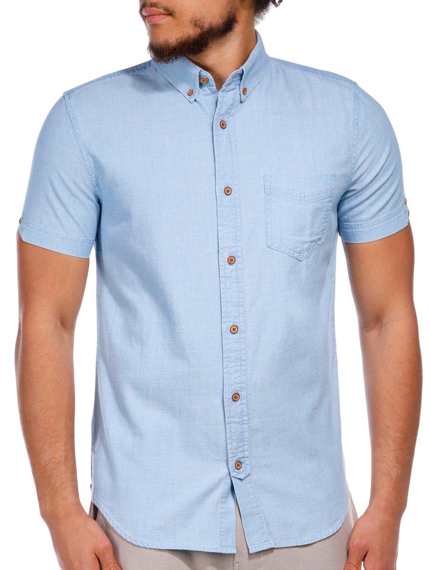 Ben Sherman Mens Short Sleeve Chambray Button Down Shirt