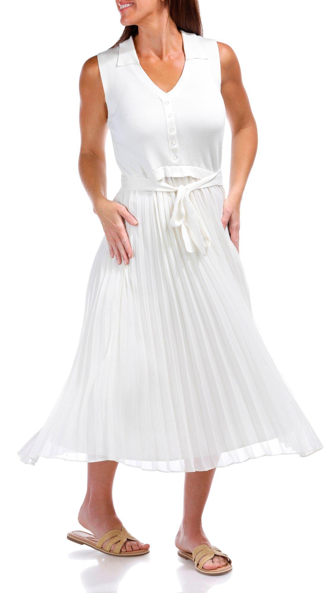 Ellen Tracy Womens Womens Sleeveless Pleated Midi Dress