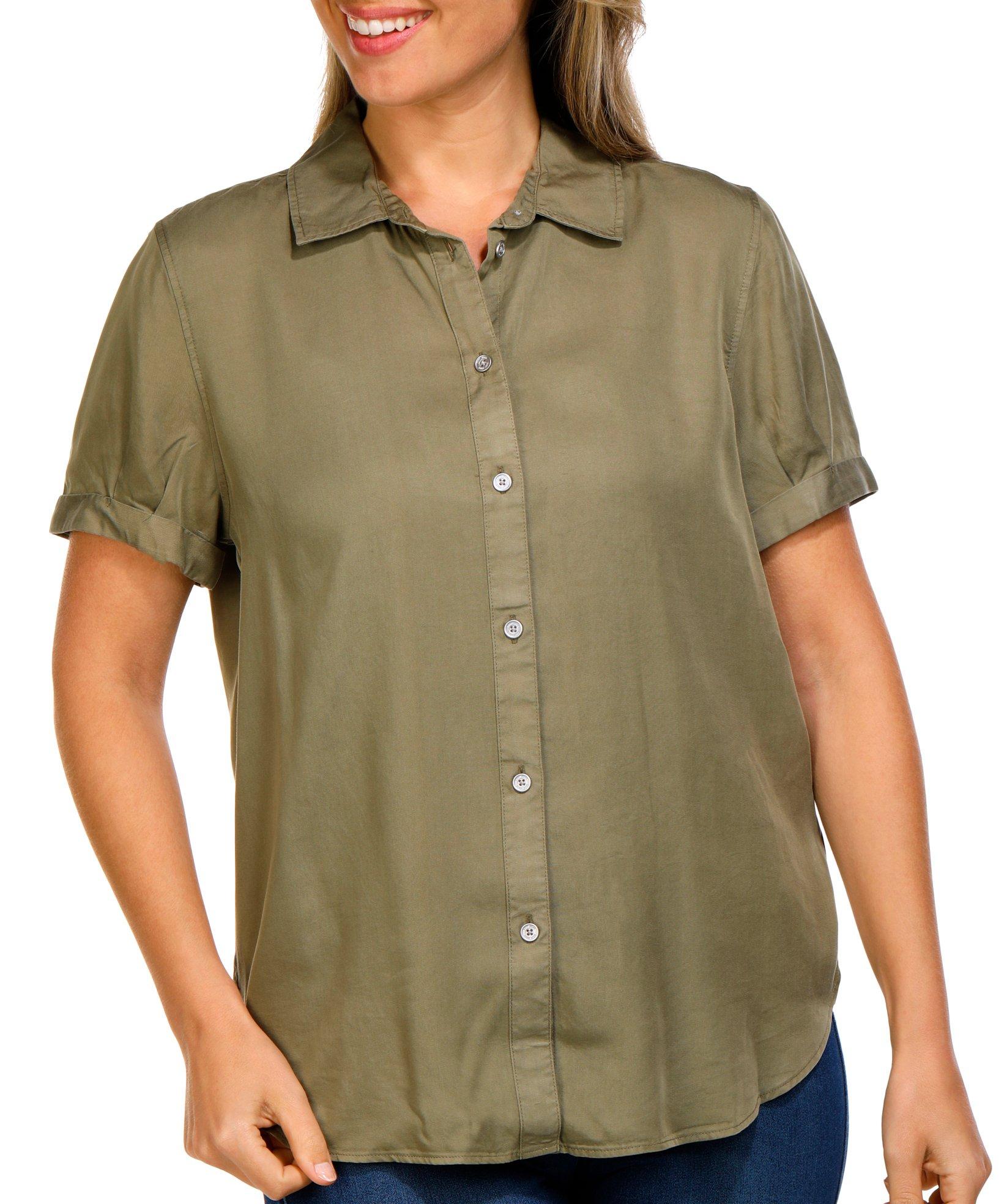 DKNY Womens Rolled Sleeve Button Down Top