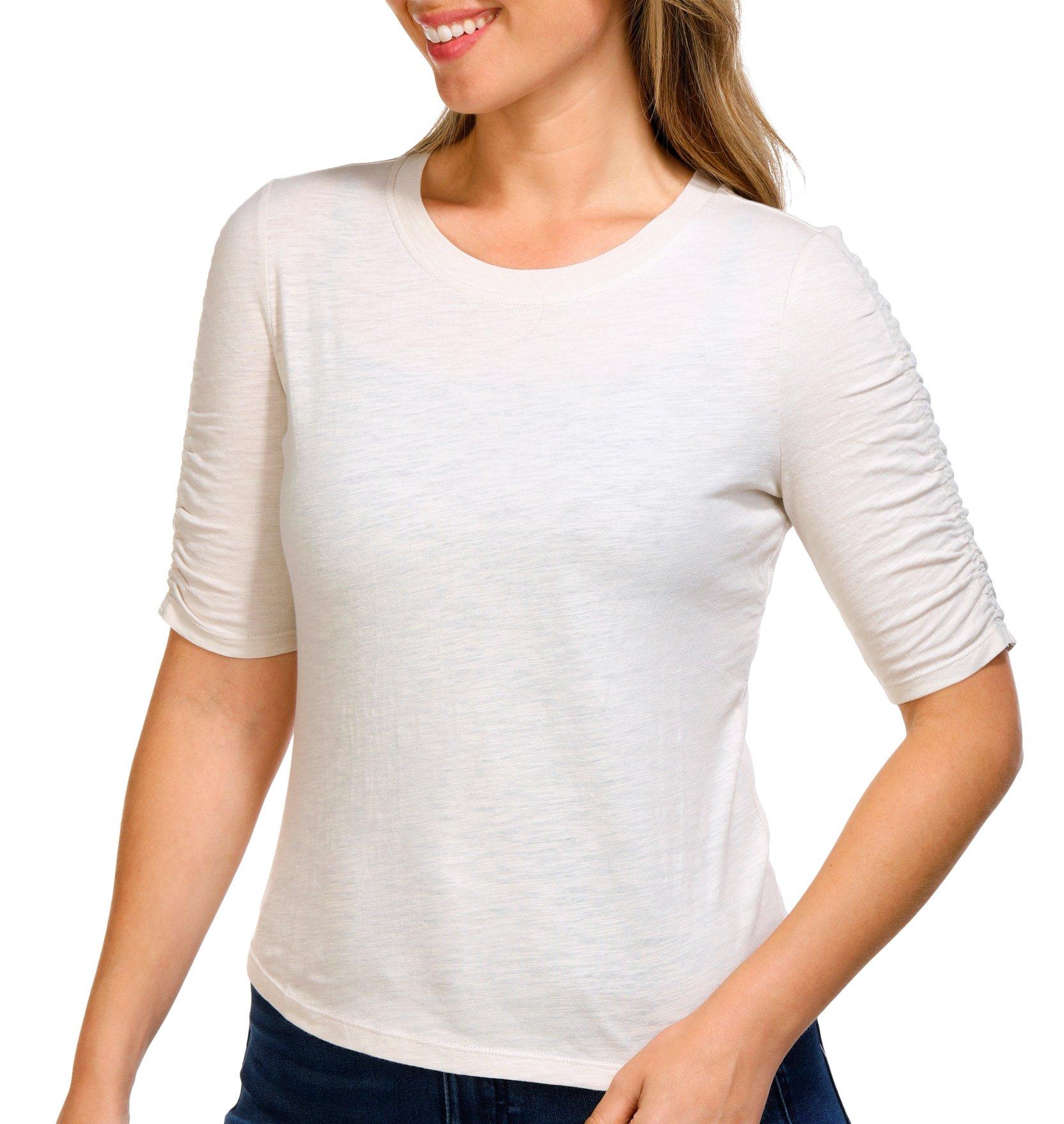 DKNY Womens Ruched Ballerina Short Sleeve Top