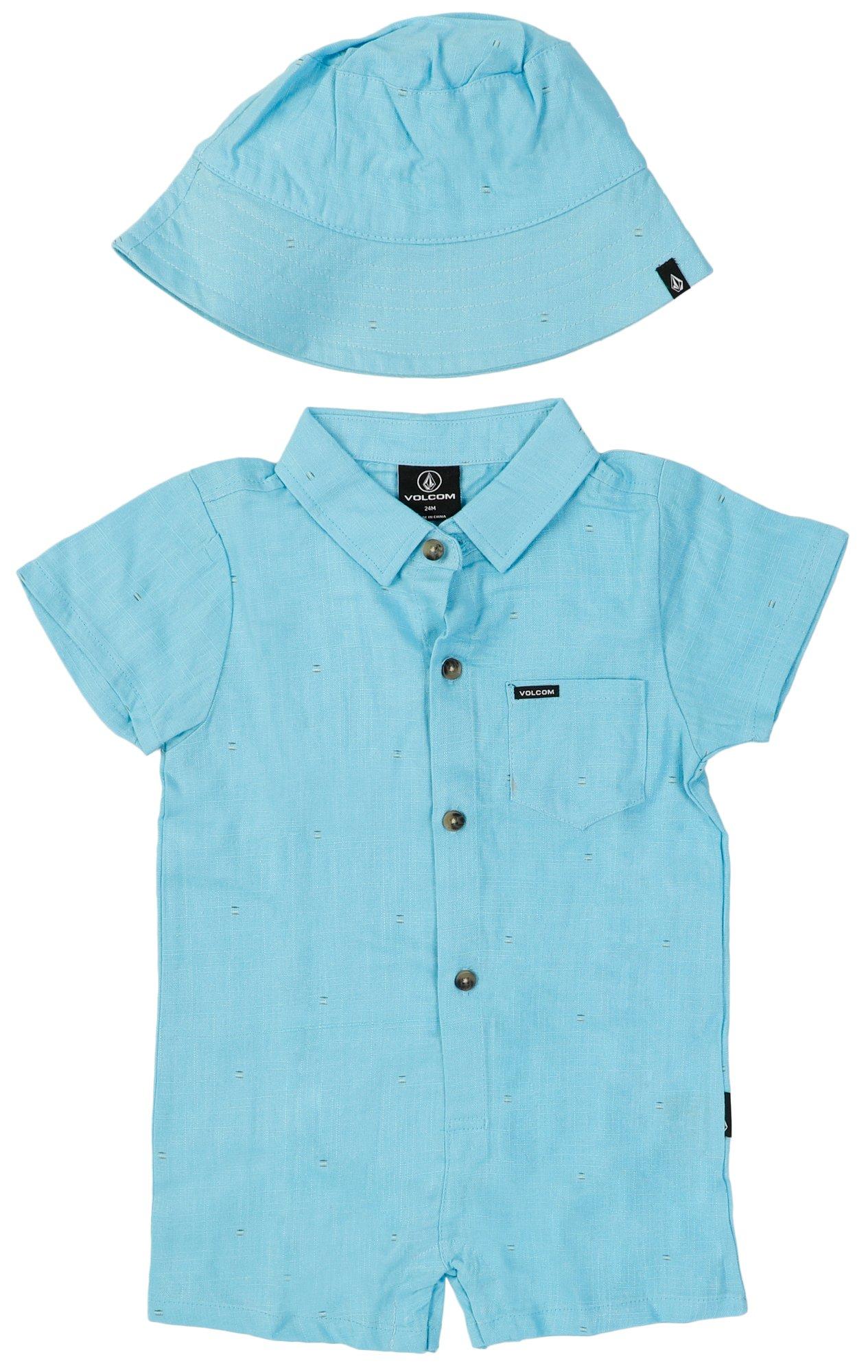 Volcom Baby Boys 2 Pc Romper and Hat Set