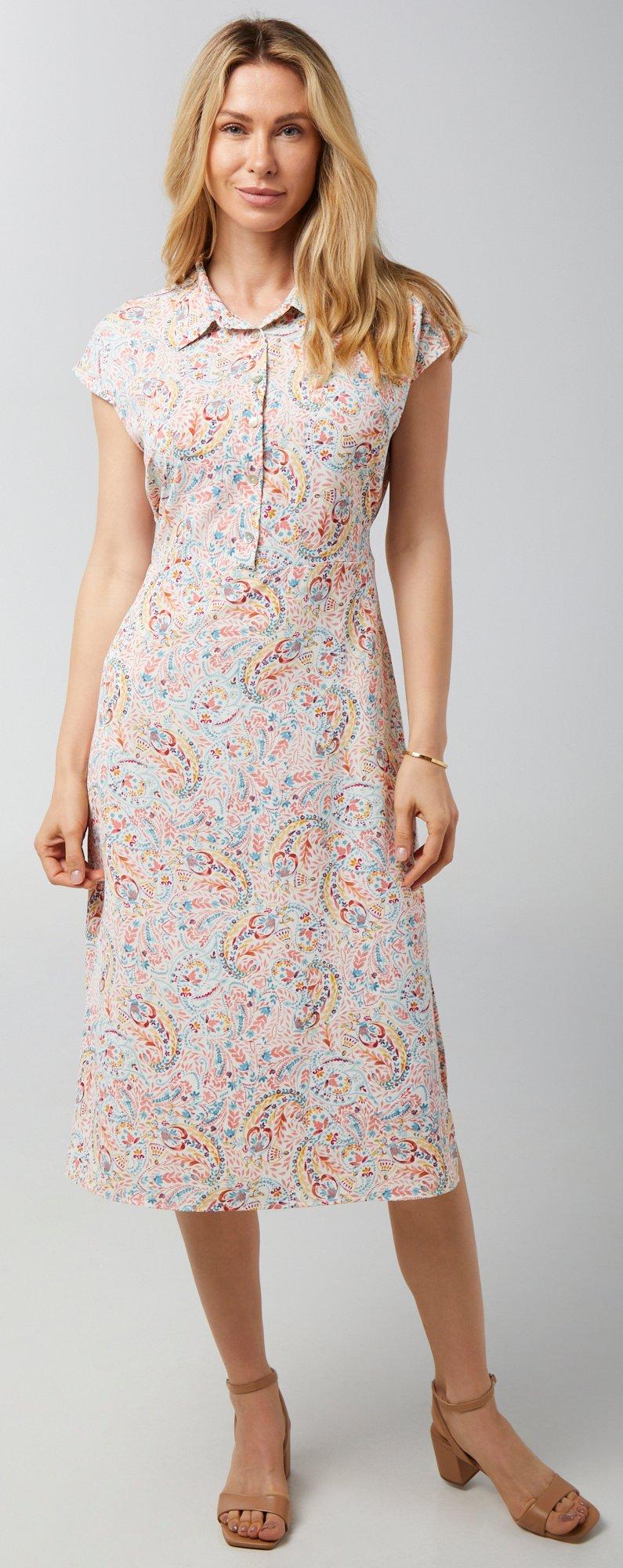Lucky Brand Womens Cap Sleeve Print Shirt Dress