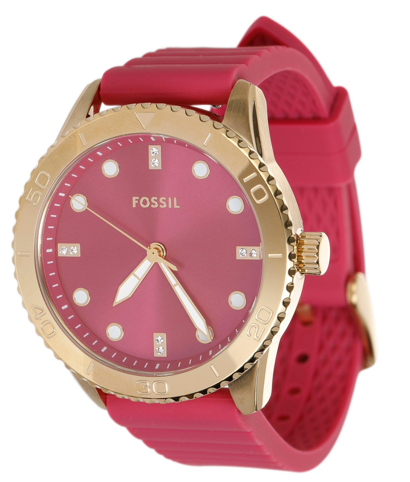 Fossil Womens Pink Silicone Gold Watch