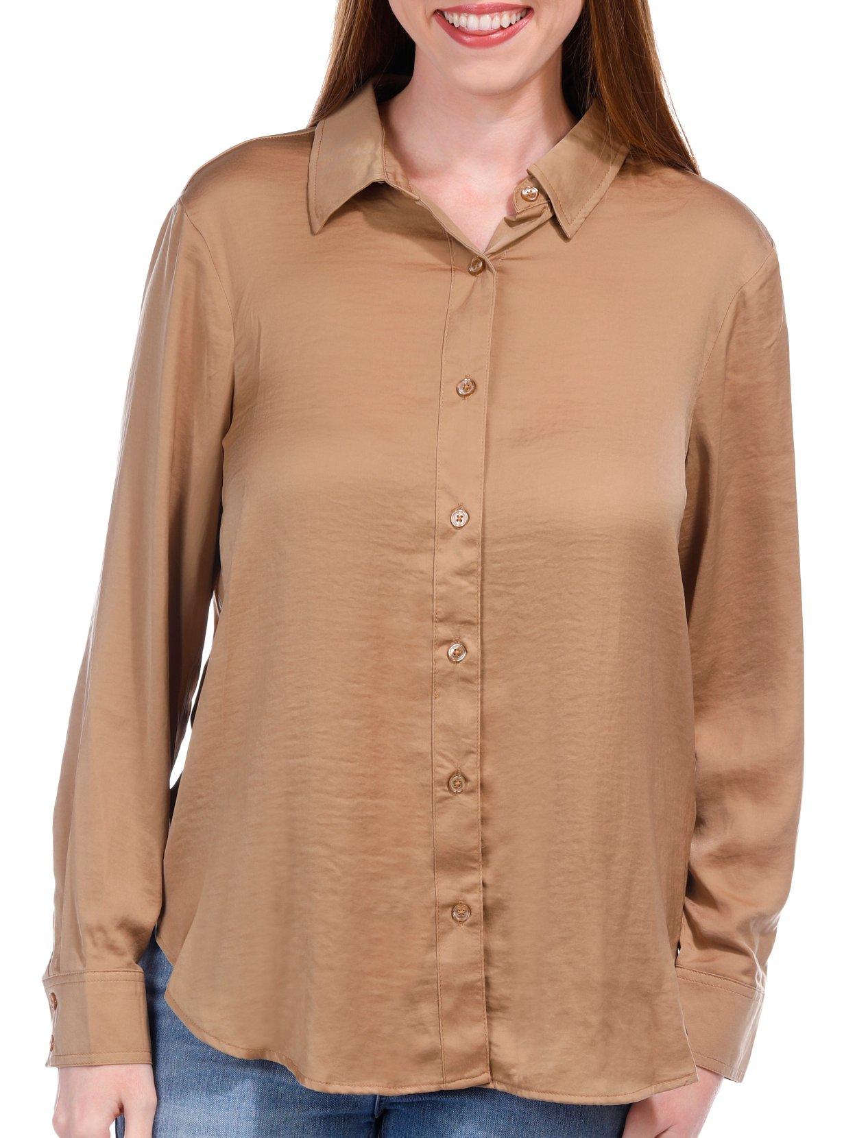 DKNY Womens Long Sleeve Button Down Top