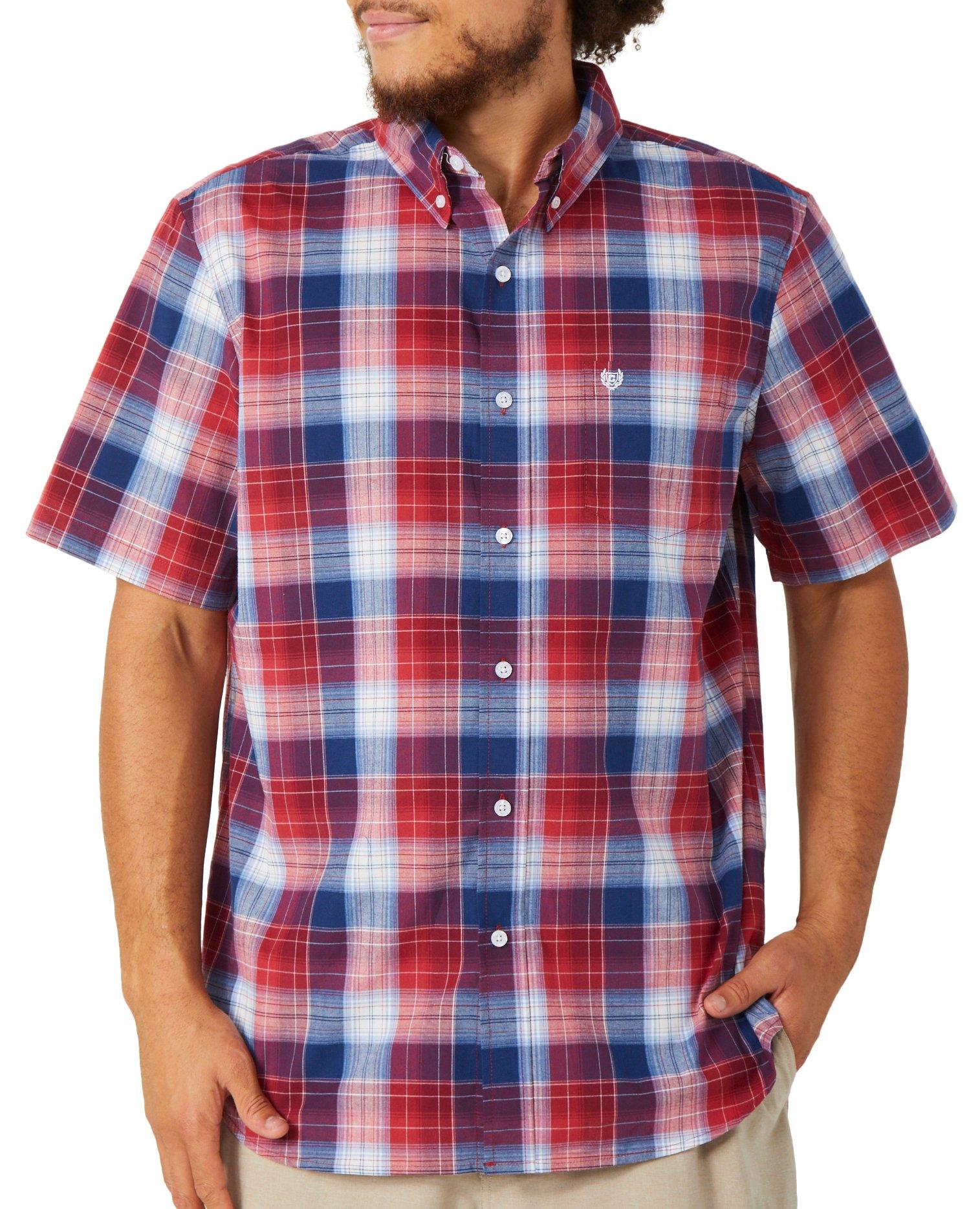 Chaps Mens Short Sleeve Plaid Button Down Shirt