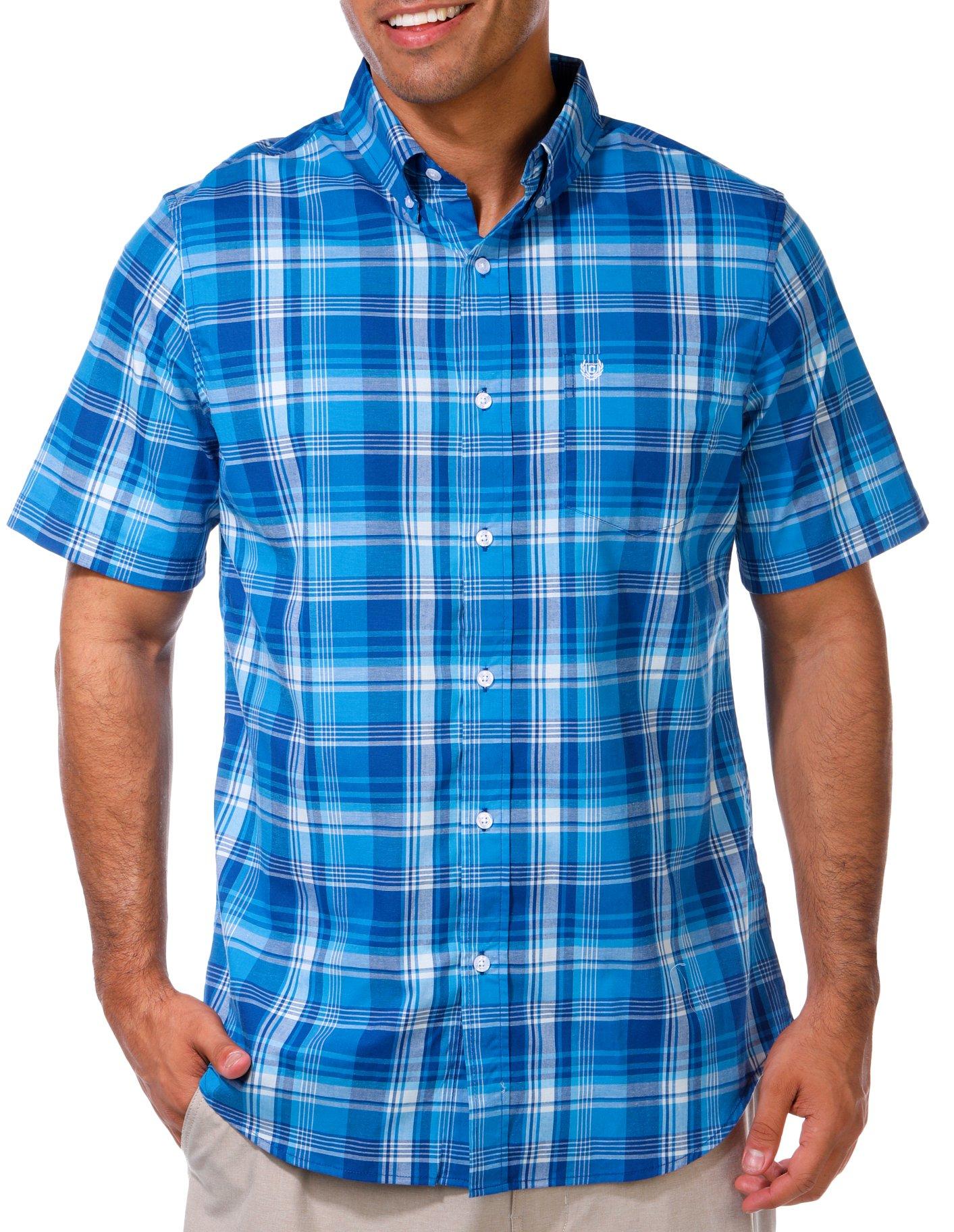 Chaps Mens Short Sleeve Plaid Button Down Shirt