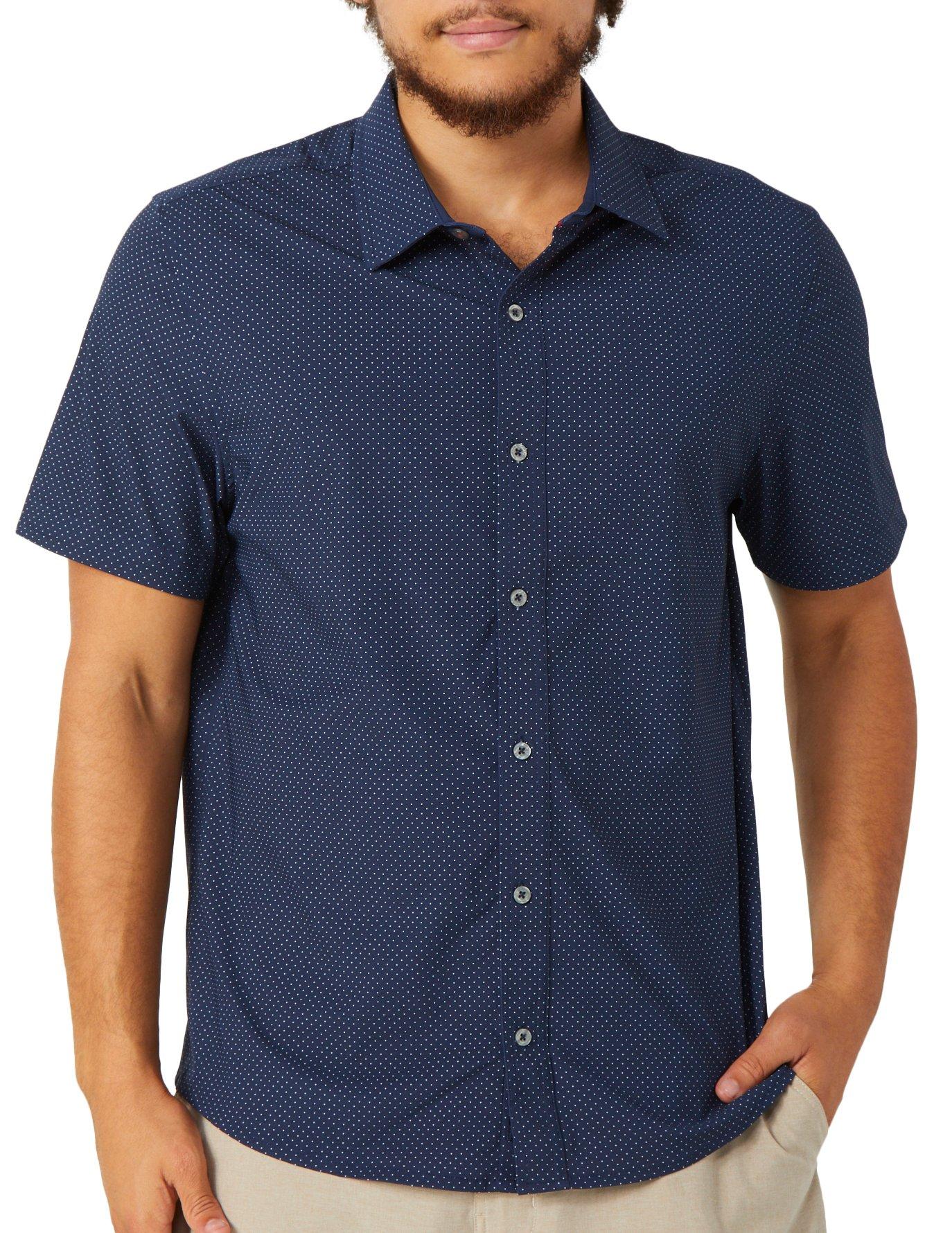 Mens Short Sleeve Polka Dot Button Down Shirt