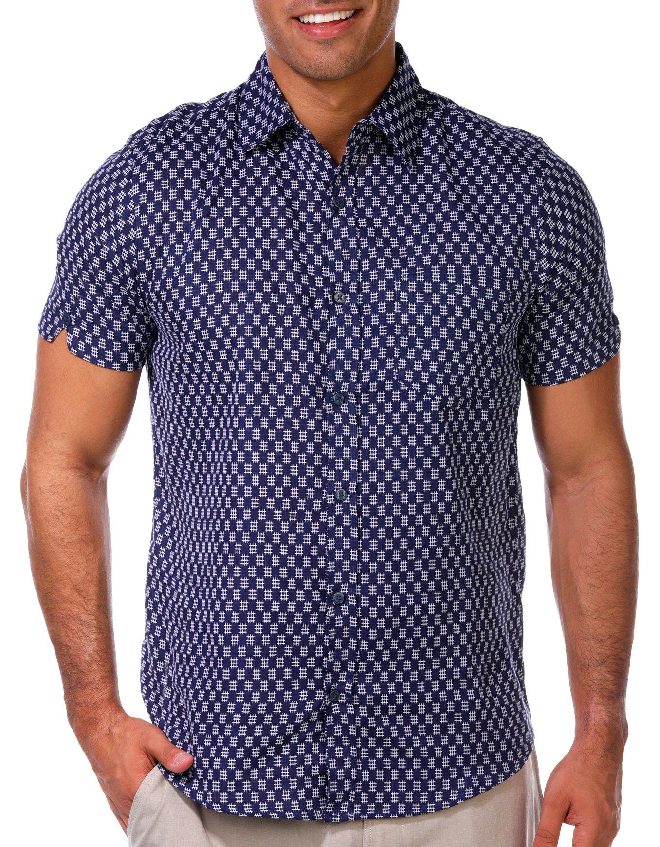 Ben Sherman Men's Buttoned Short Sleeve Waffle Check Shirt