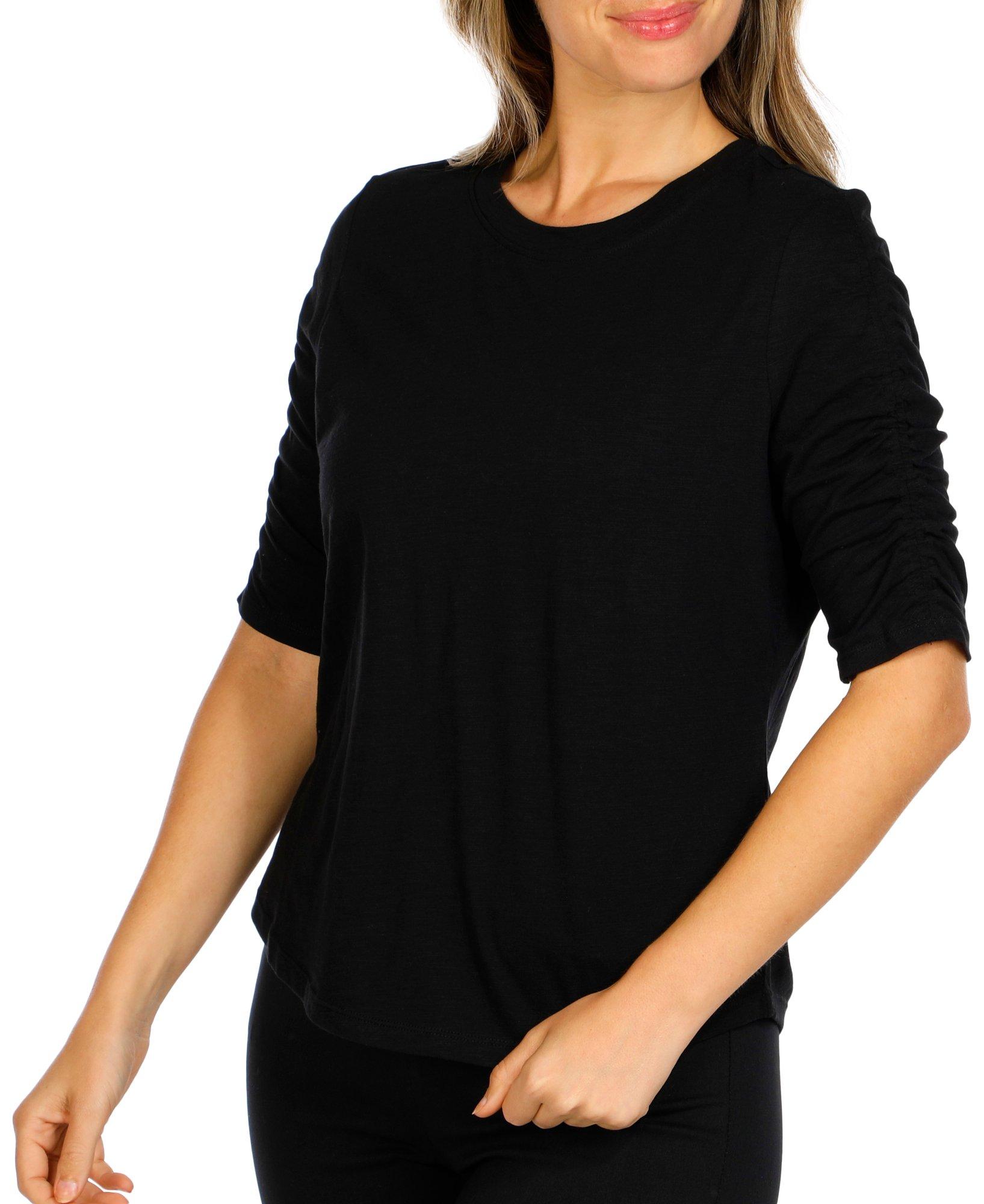 DKNY Womens Ruched Ballerina Short Sleeve Top