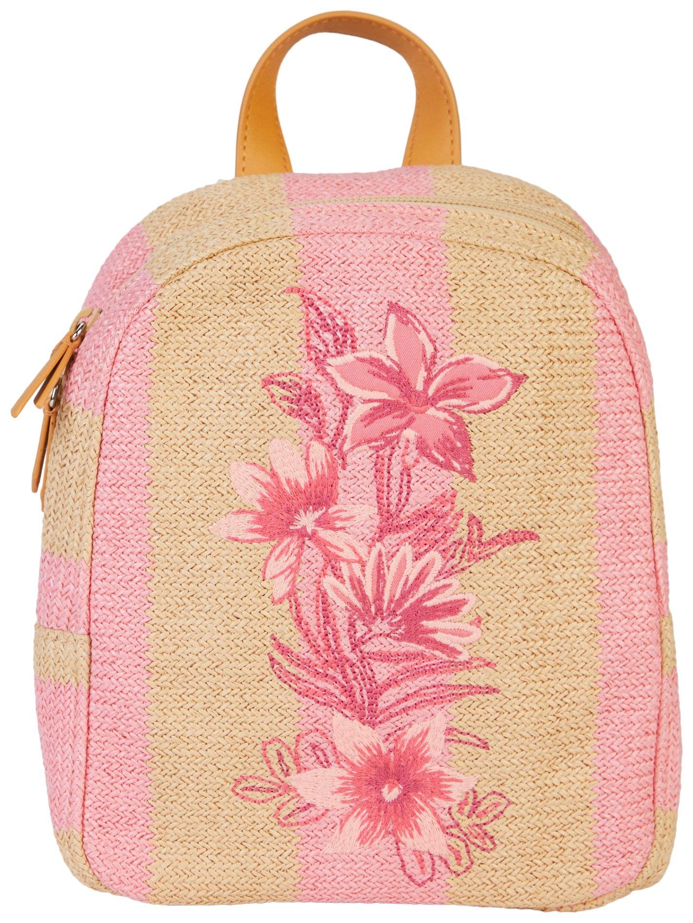 Vera Bradley Mini Candy Pink Stripe Straw Backpack