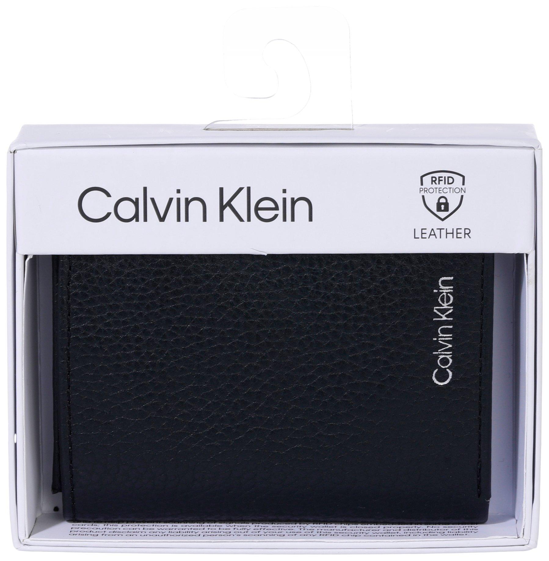 Calvin Klein Mens Milled Grain Trifold WFOIL Embossed Wallet