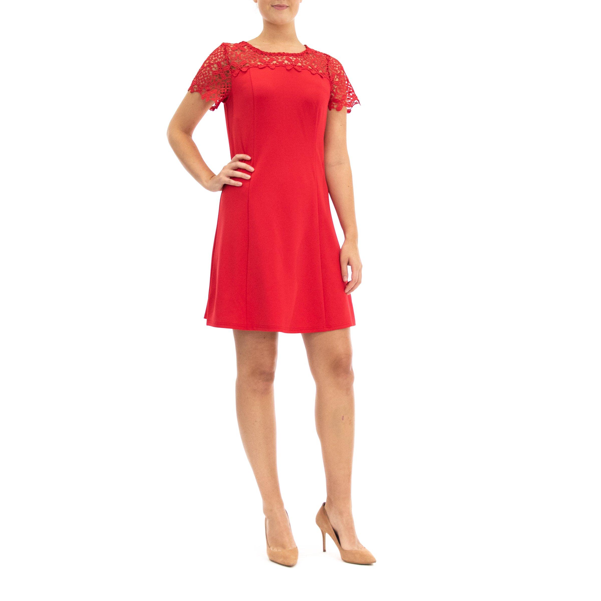 Nina Leonard Womens Cap Sleeve Lace Sleeve Dress