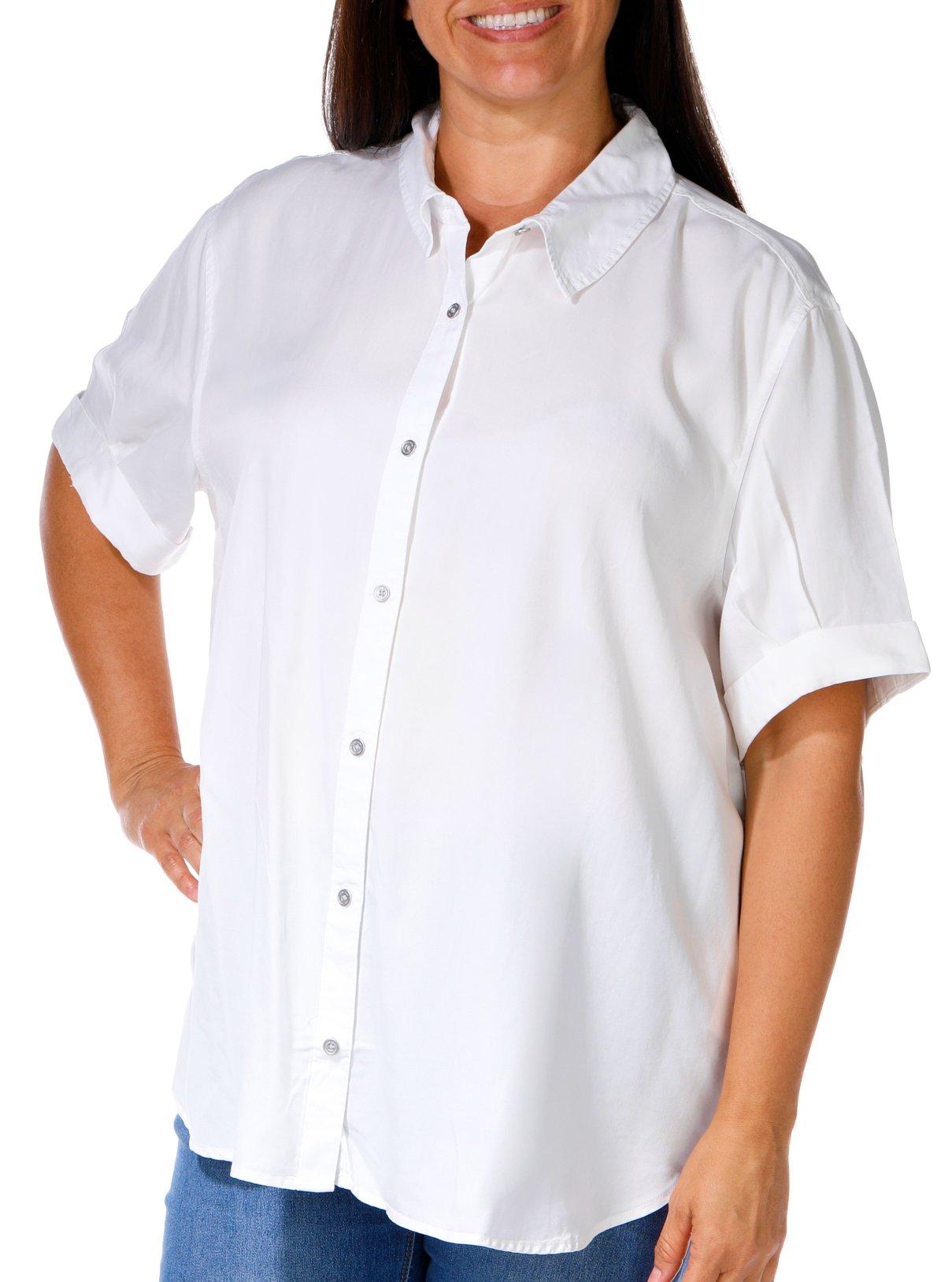 DKNY Plus Short Sleeve Solid Button Down Top