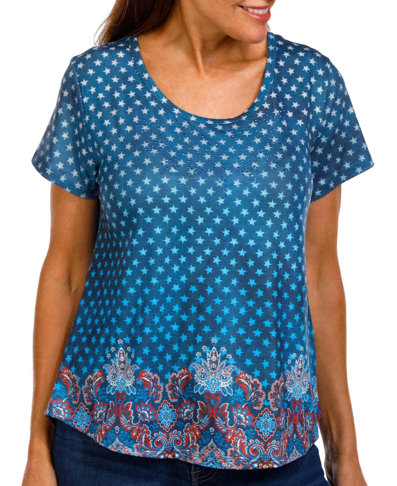 One World Petite Embellished Short Sleeve Americana Top