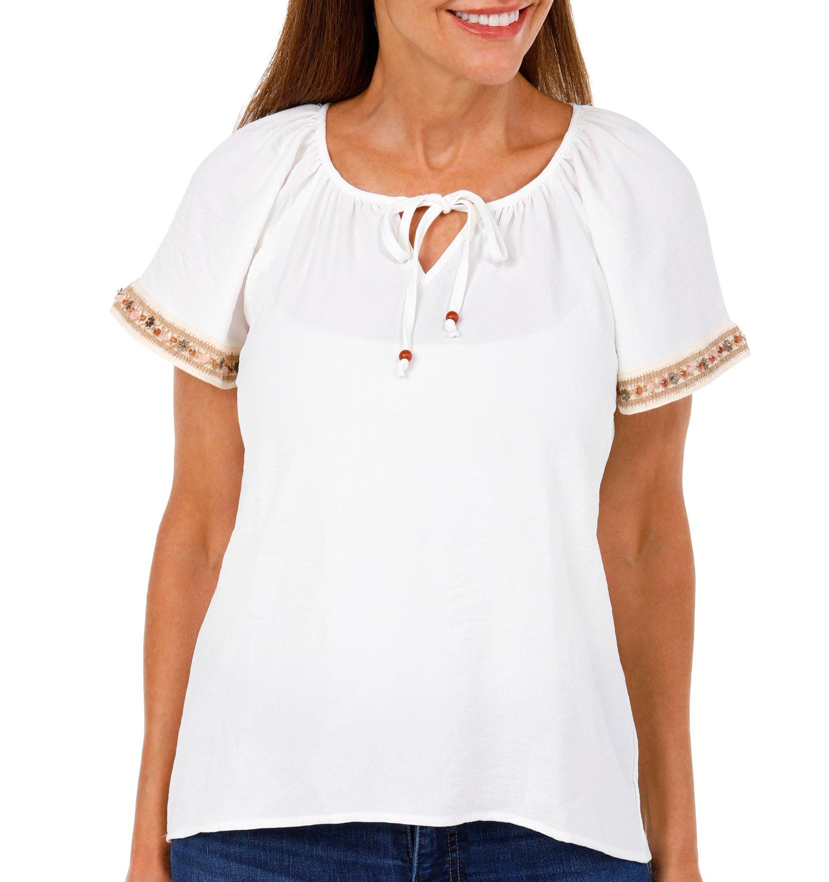 Adrienne Vittadini Petite Short Sleeve Peasant Top
