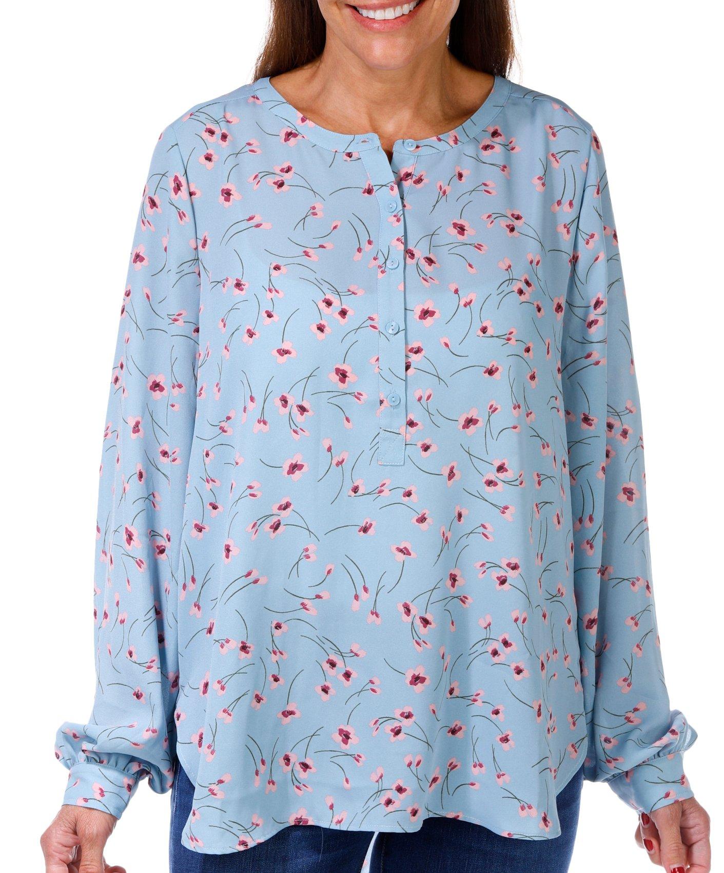 NYDJ Womens Buttoned Print 3/4 Sleeve Top
