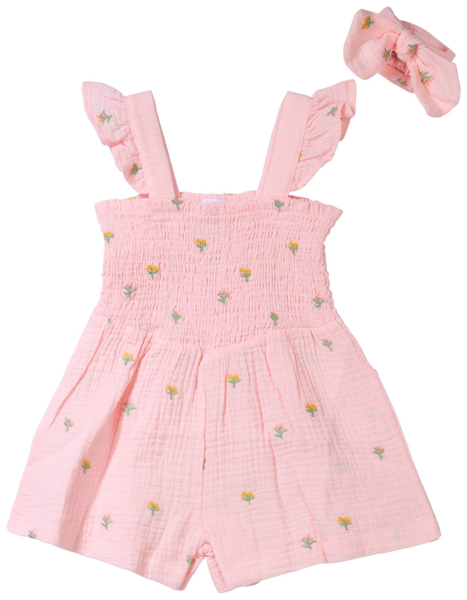 Little Woven Romper Baby Girls 2 pc Romper Set