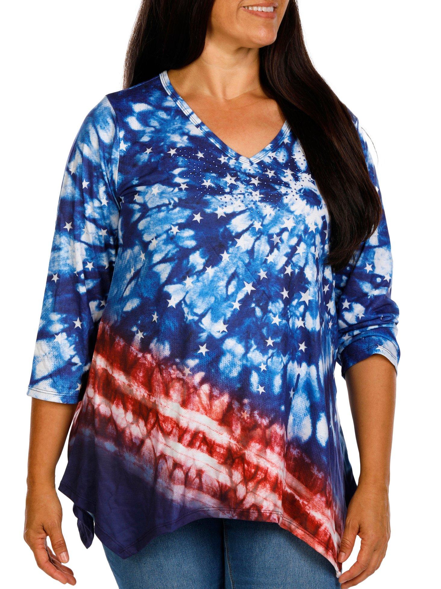 One World Plus 3/4 Sleeve Americana Tie Dye Top