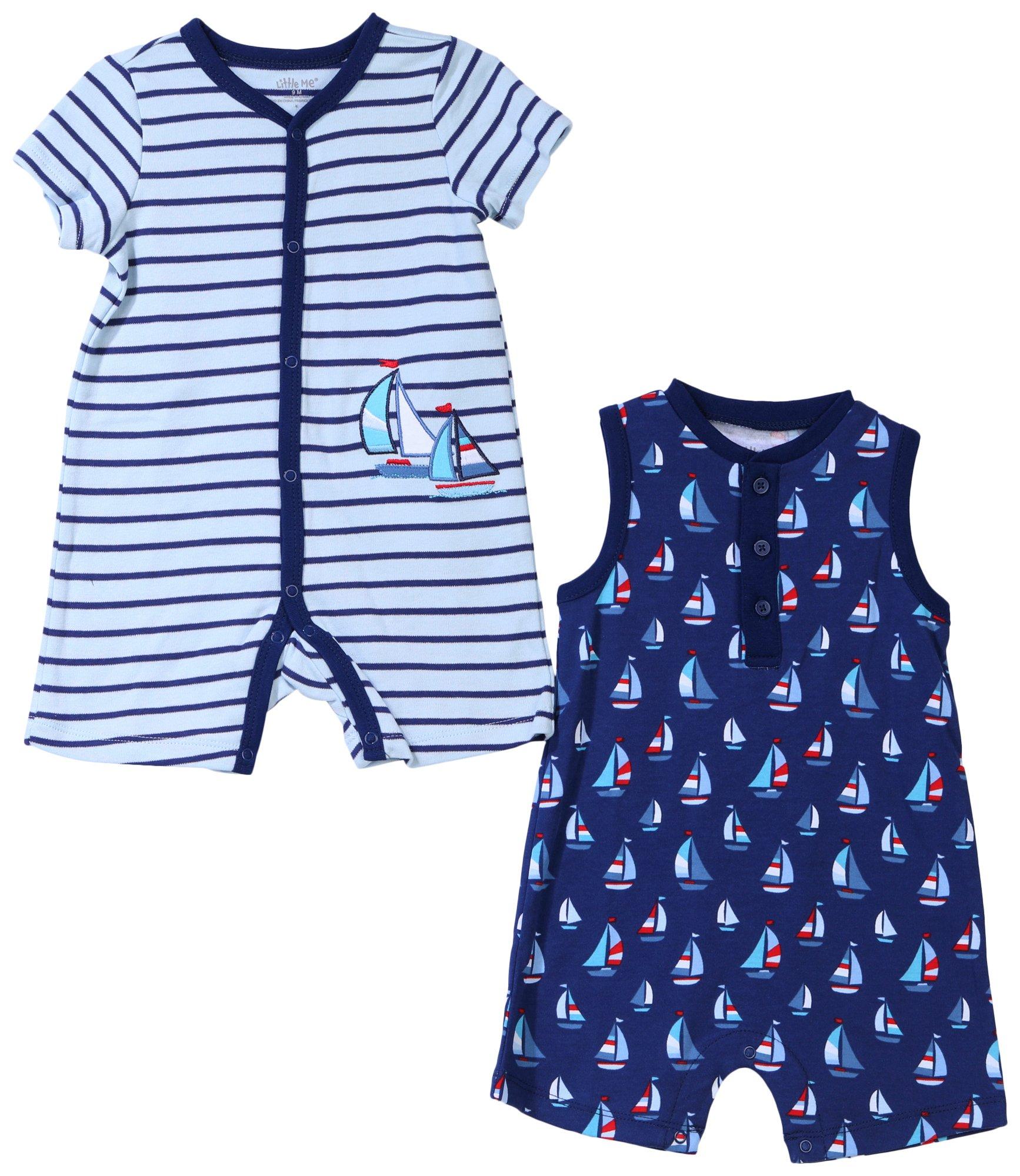 Little Me Baby Boys 2-pc. Sail Boat Romper Set