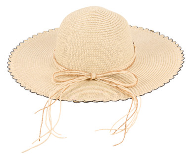 NYC Underground Women\'s Beige Straw Sun Hat, Wide Brim, Pom Pom, One Size Womens Straw Sun Hat with Pom Pom Trim | Adjustable Foldable  main image 2
