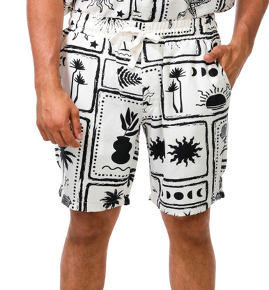Buy MALIBU, Men's 2 Pc Linen Postage Stamp Print Shorts Set Online